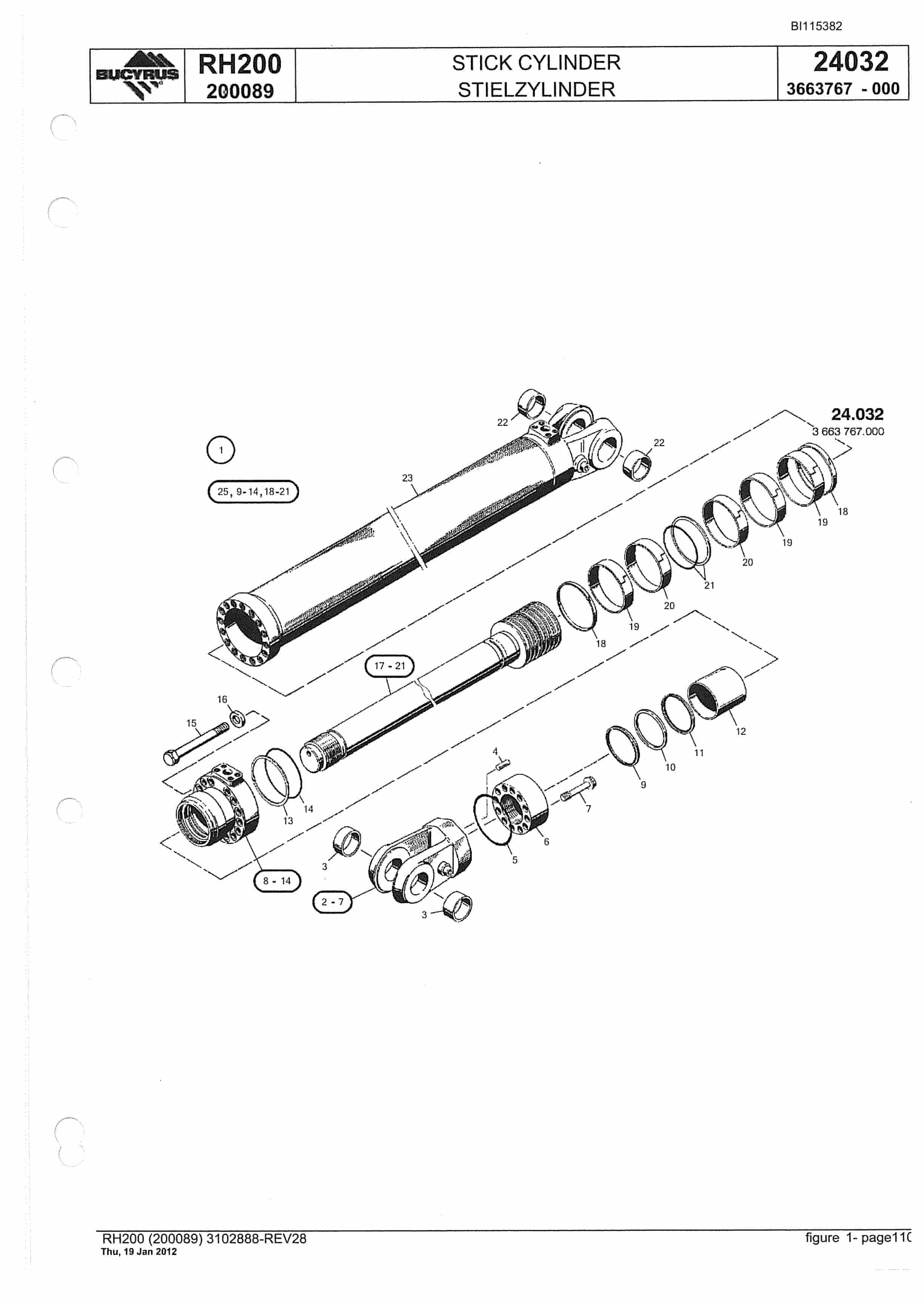 Bucyrus RH200 Hydraulic Excavator Parts Catalog BI115382-3