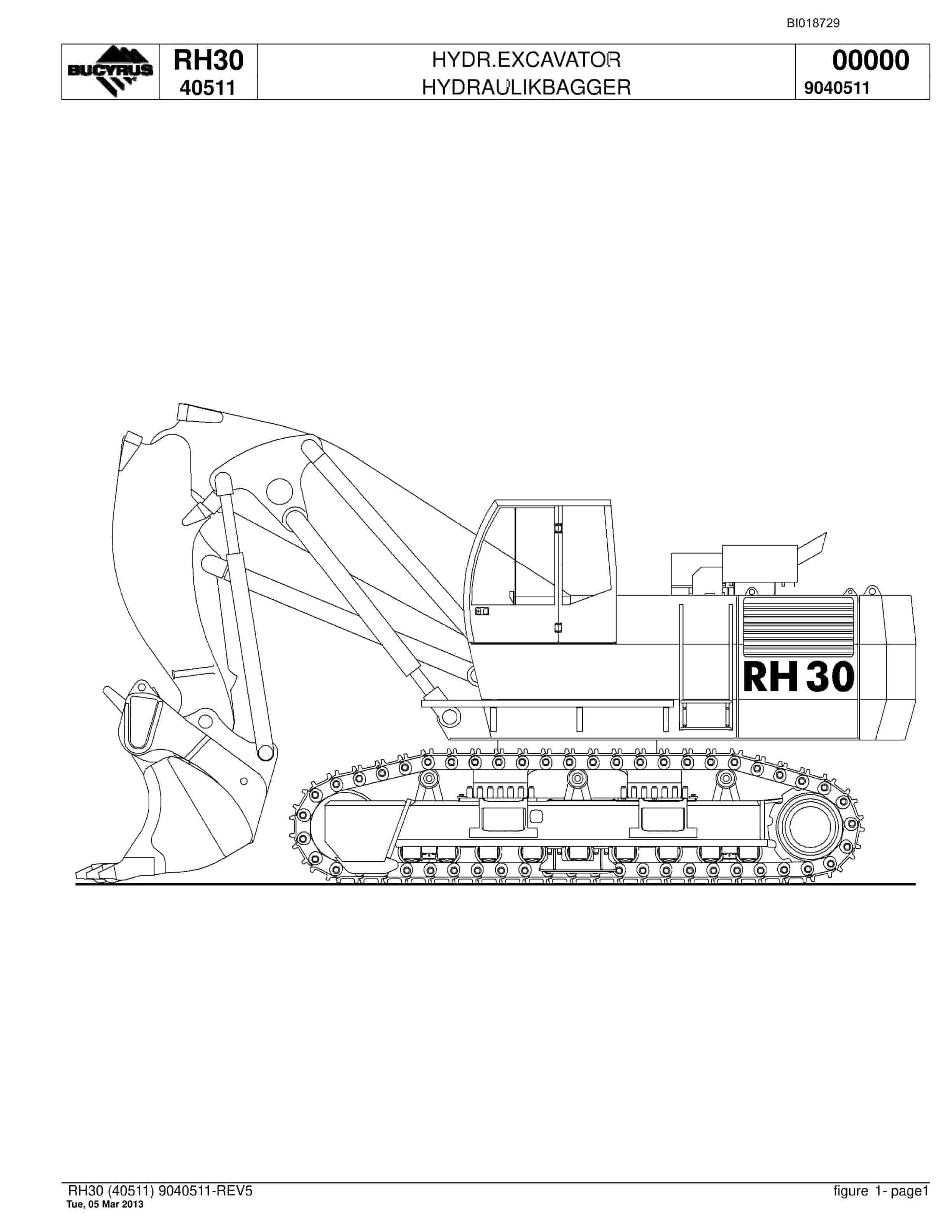 Bucyrus RH30 Hydraulic Excavator Parts Catalog BI018729