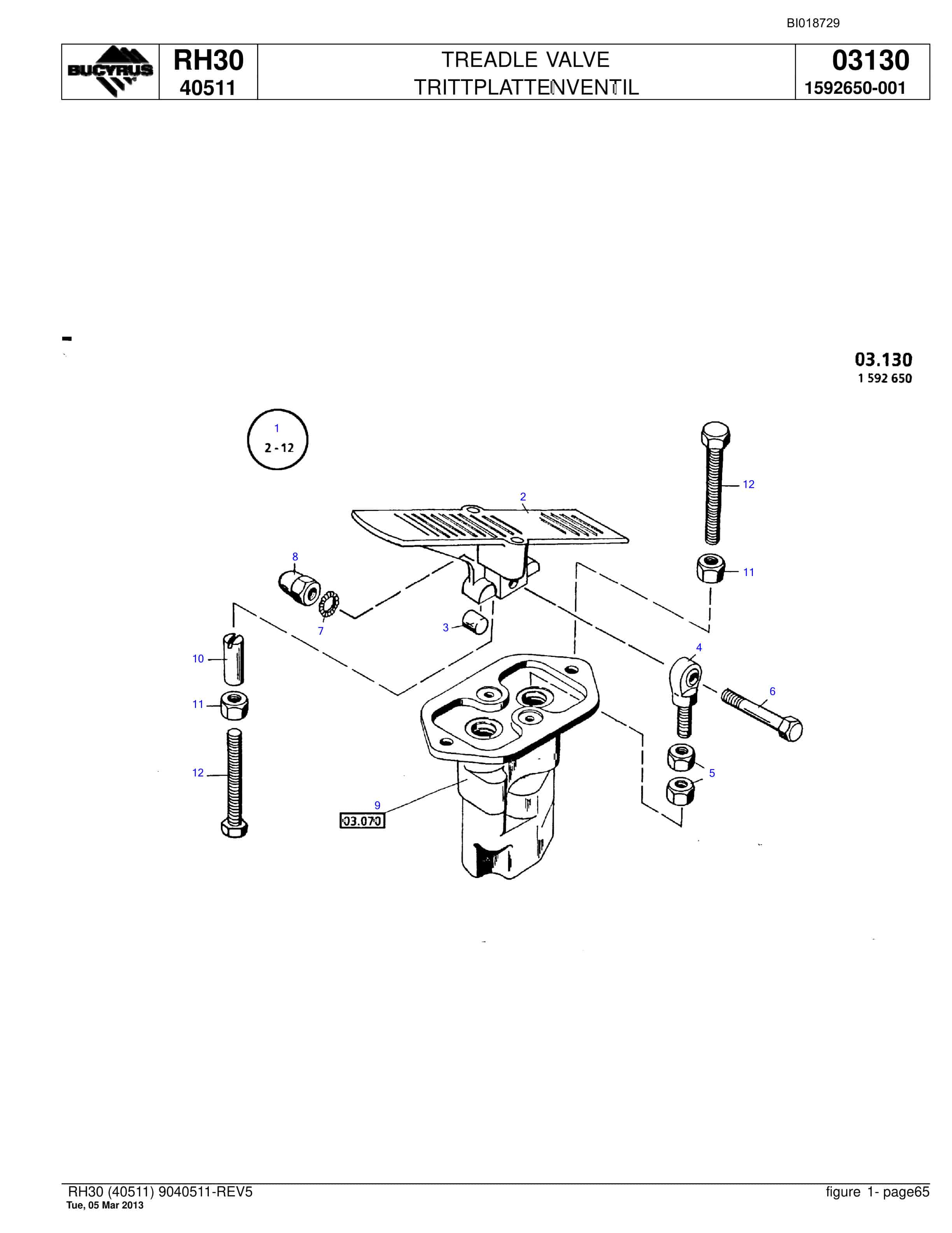Bucyrus RH30 Hydraulic Excavator Parts Catalog BI018729-3