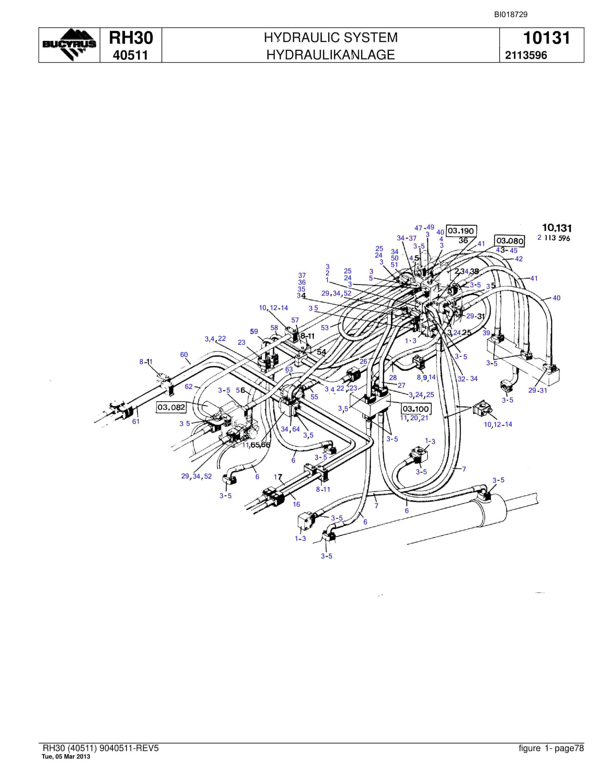Bucyrus RH30 Hydraulic Excavator Parts Catalog BI018729-5