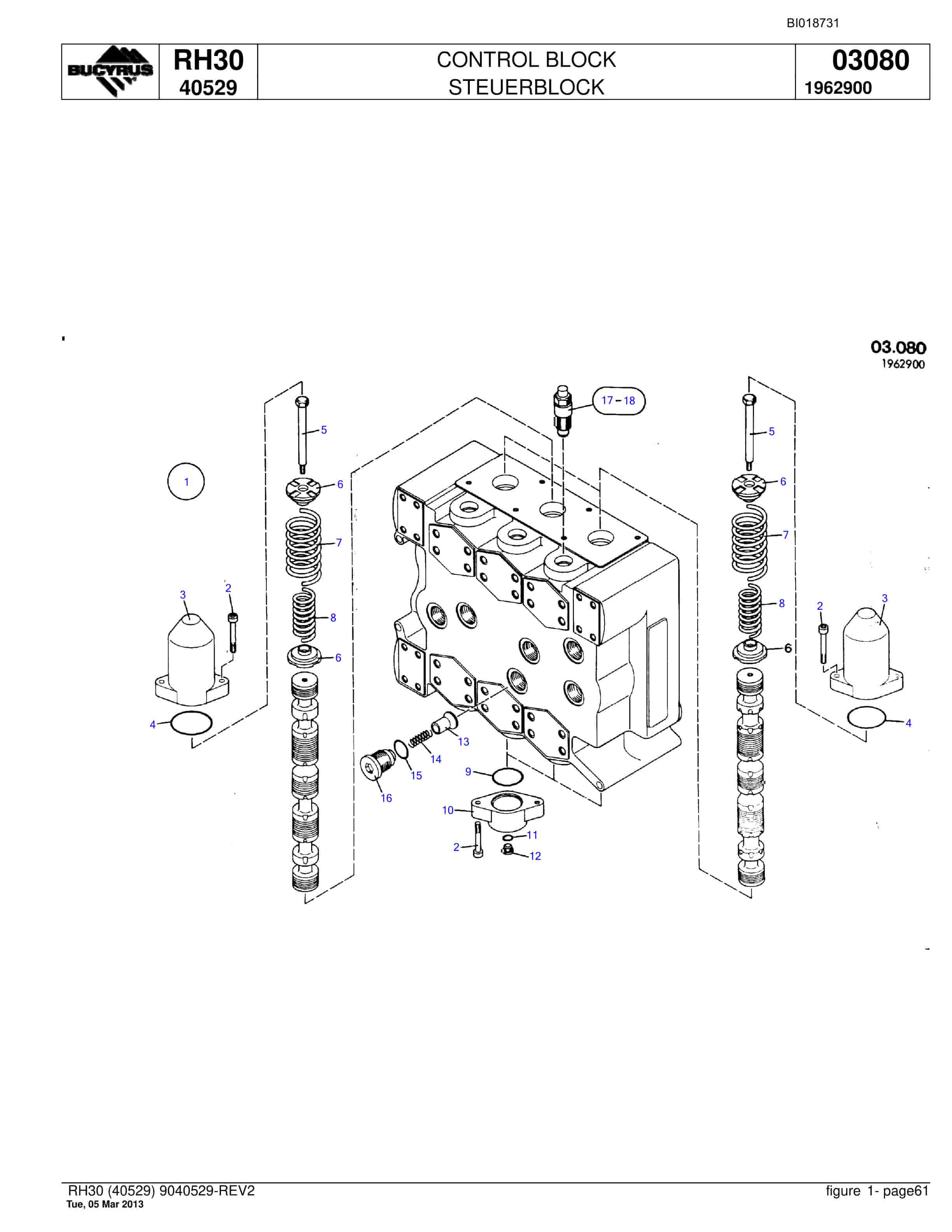 Bucyrus RH30 Hydraulic Excavator Parts Catalog BI018731-3