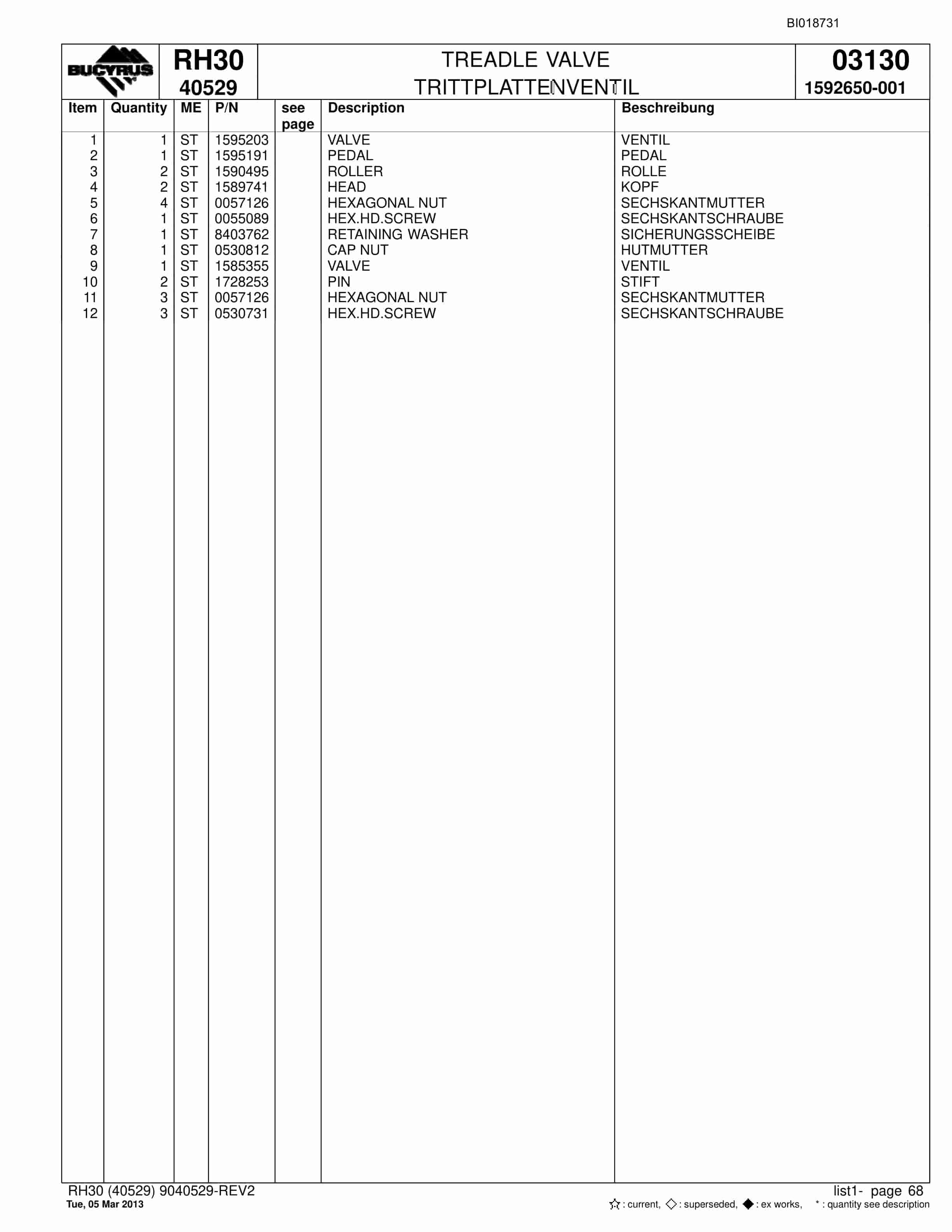Bucyrus RH30 Hydraulic Excavator Parts Catalog BI018731-4