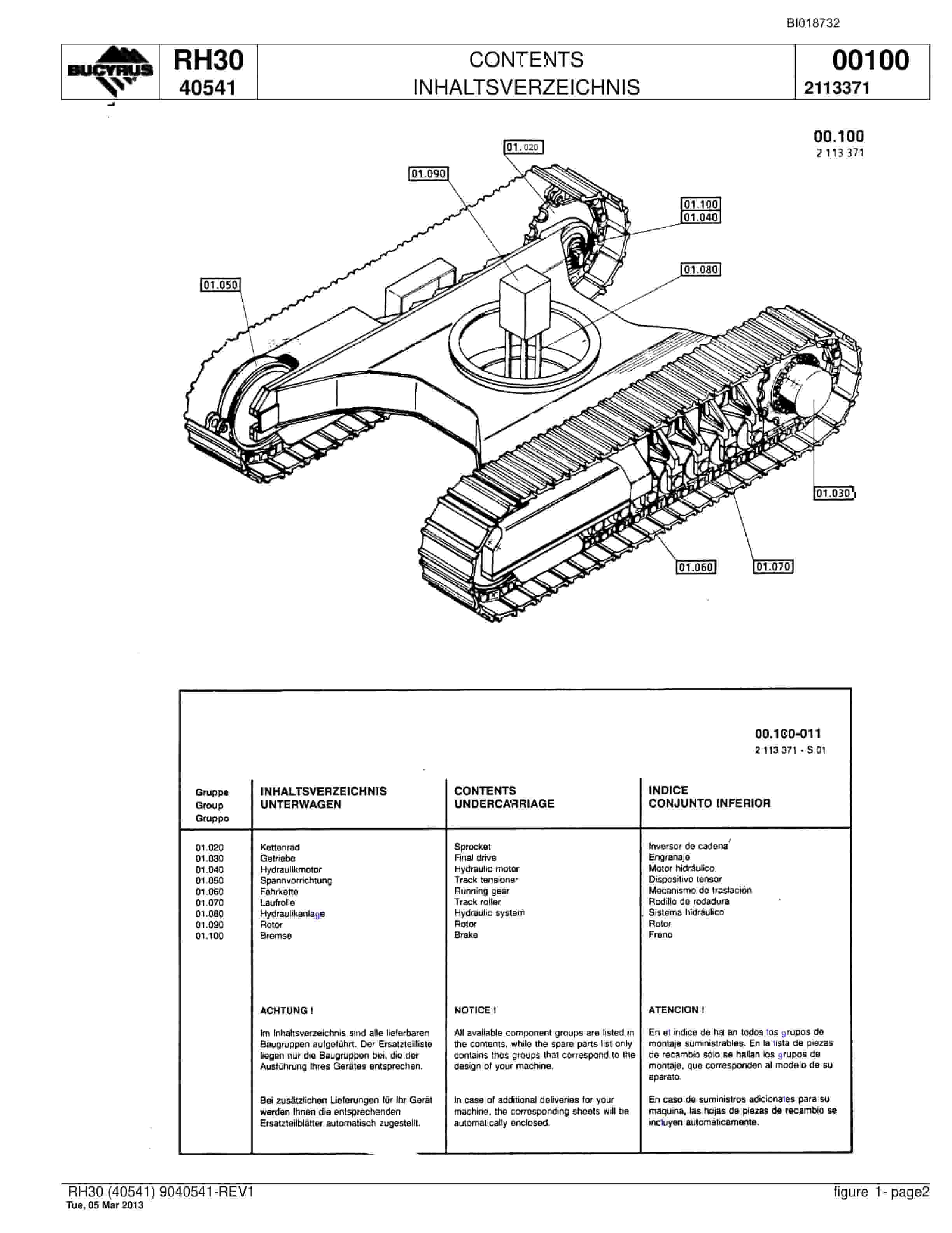 Bucyrus RH30 Hydraulic Excavator Parts Catalog BI018732