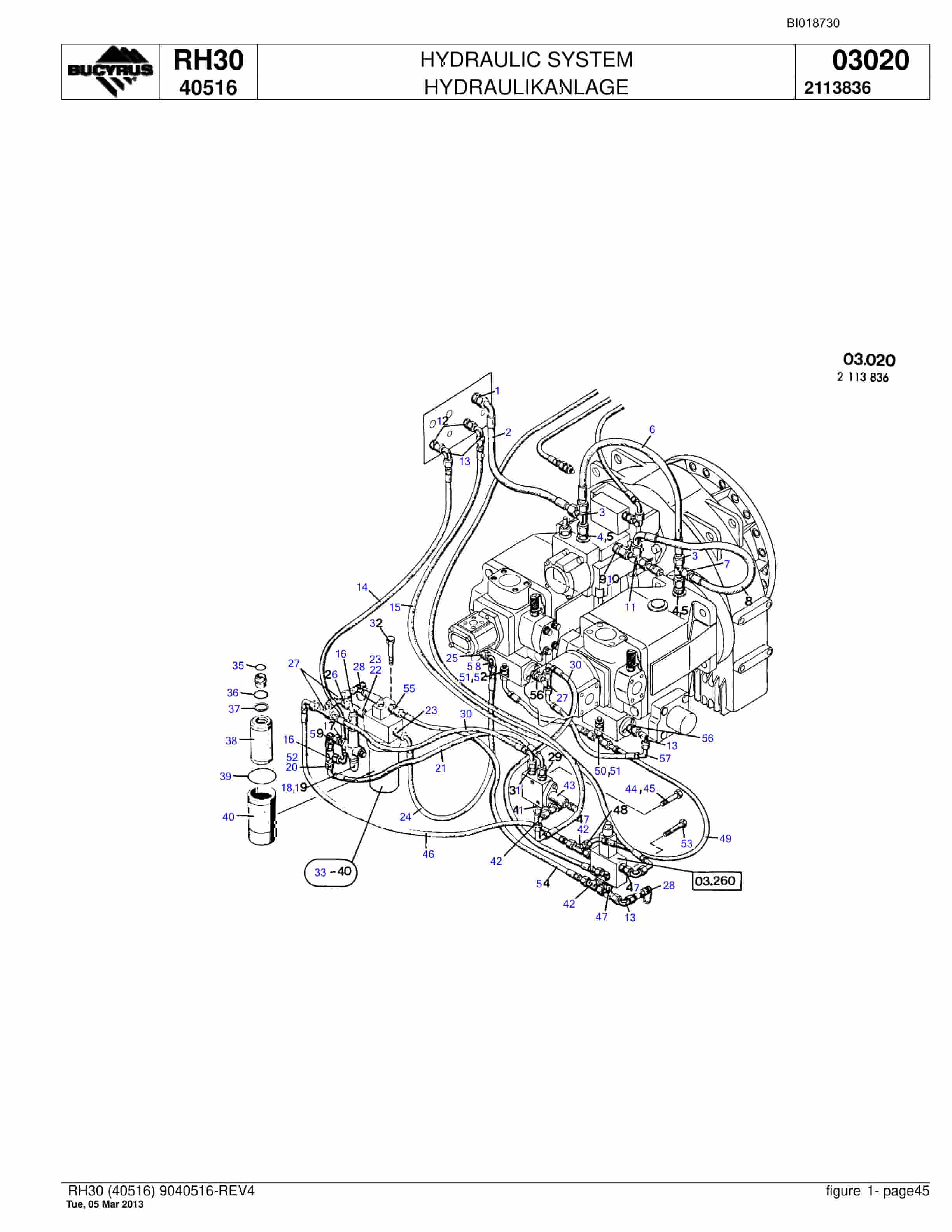Bucyrus RH30 Hydraulic Excavator Spare Parts List BI018730-2