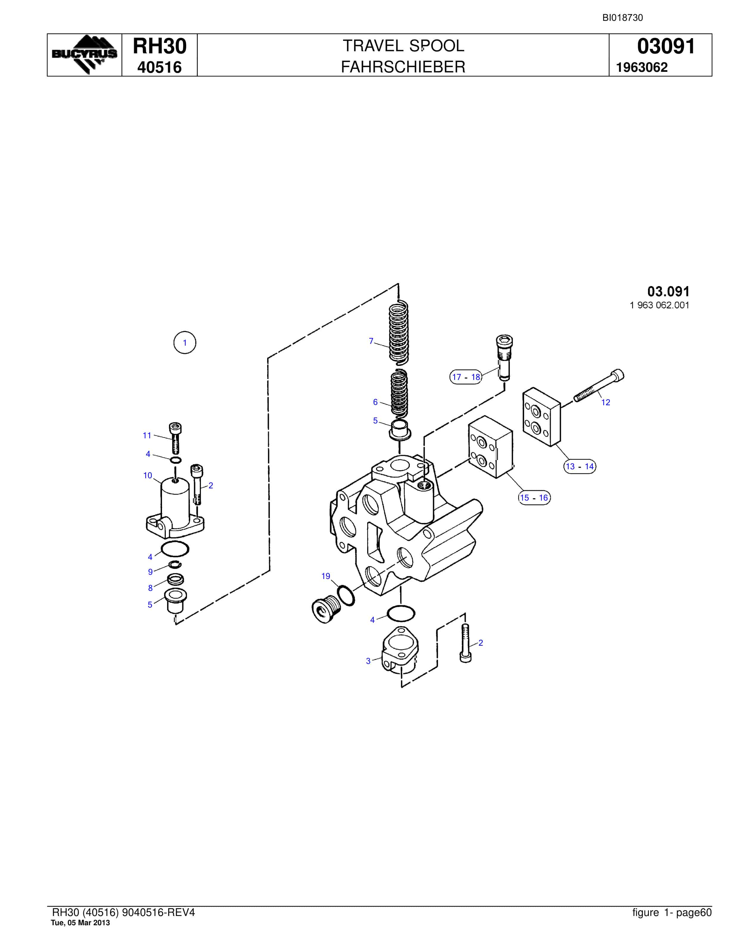 Bucyrus RH30 Hydraulic Excavator Spare Parts List BI018730-3