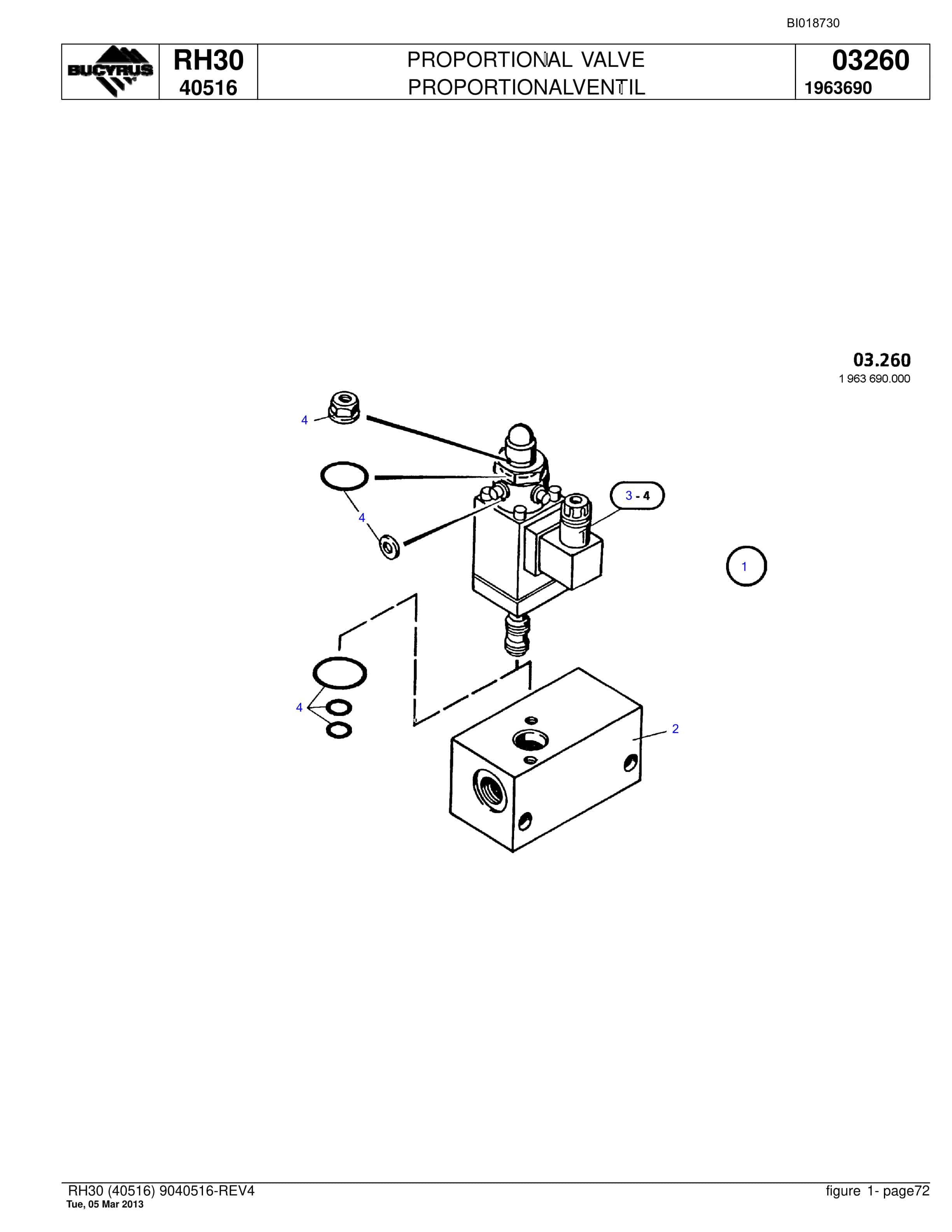 Bucyrus RH30 Hydraulic Excavator Spare Parts List BI018730-5
