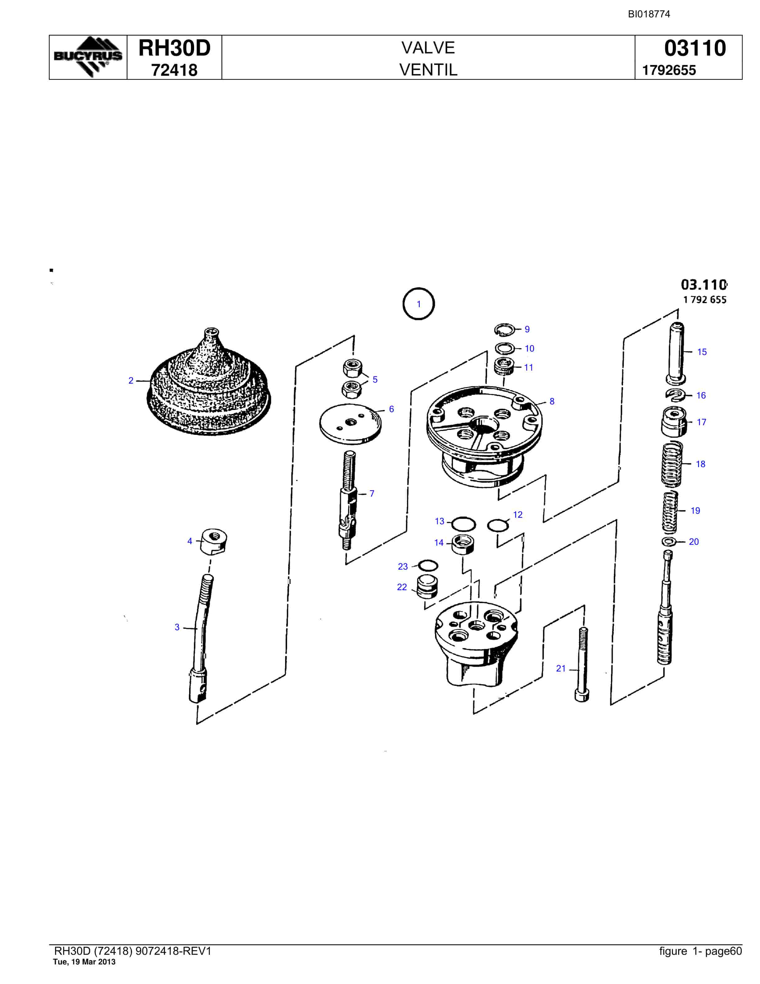 Bucyrus RH30D Hydraulic Excavator Parts Catalog BI018774-3