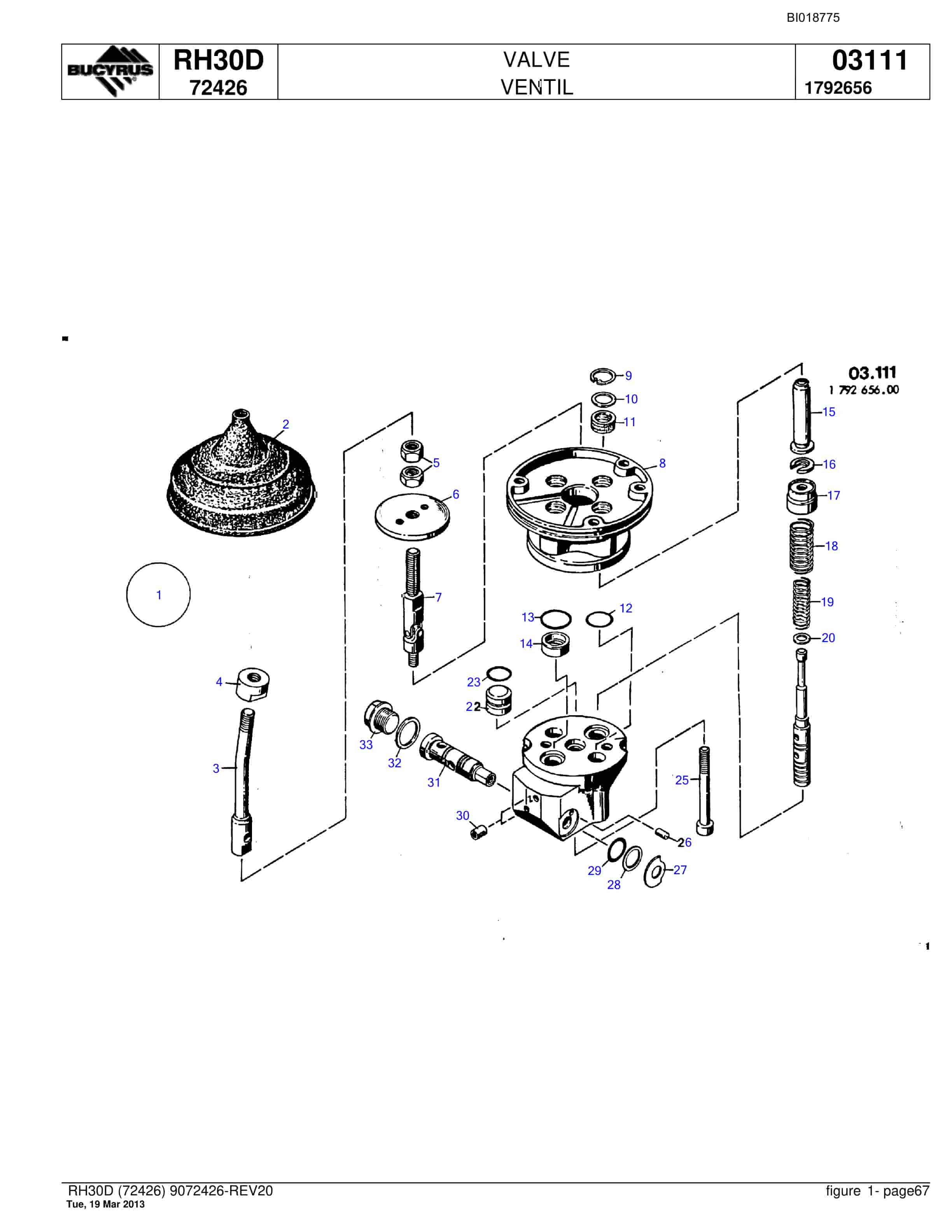 Bucyrus RH30D Hydraulic Excavator Parts Catalog BI018775-3