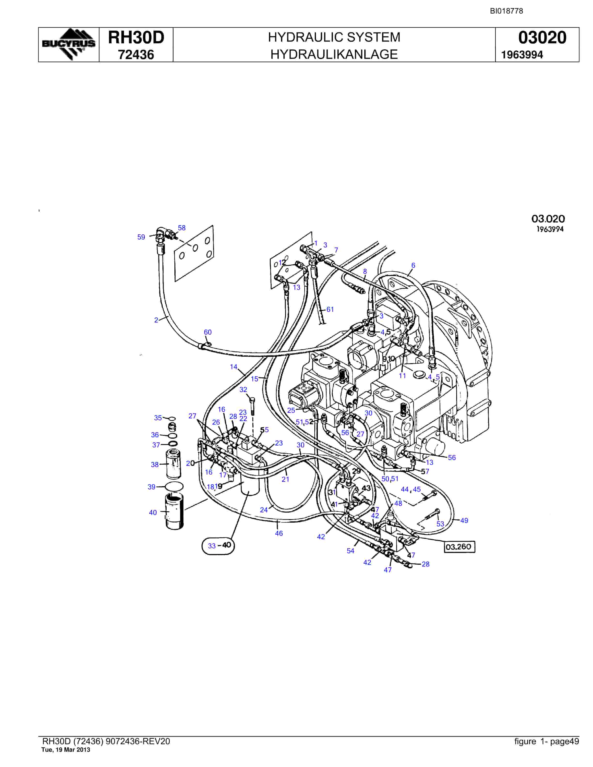 Bucyrus RH30D Hydraulic Excavator Parts Catalog BI018778-2