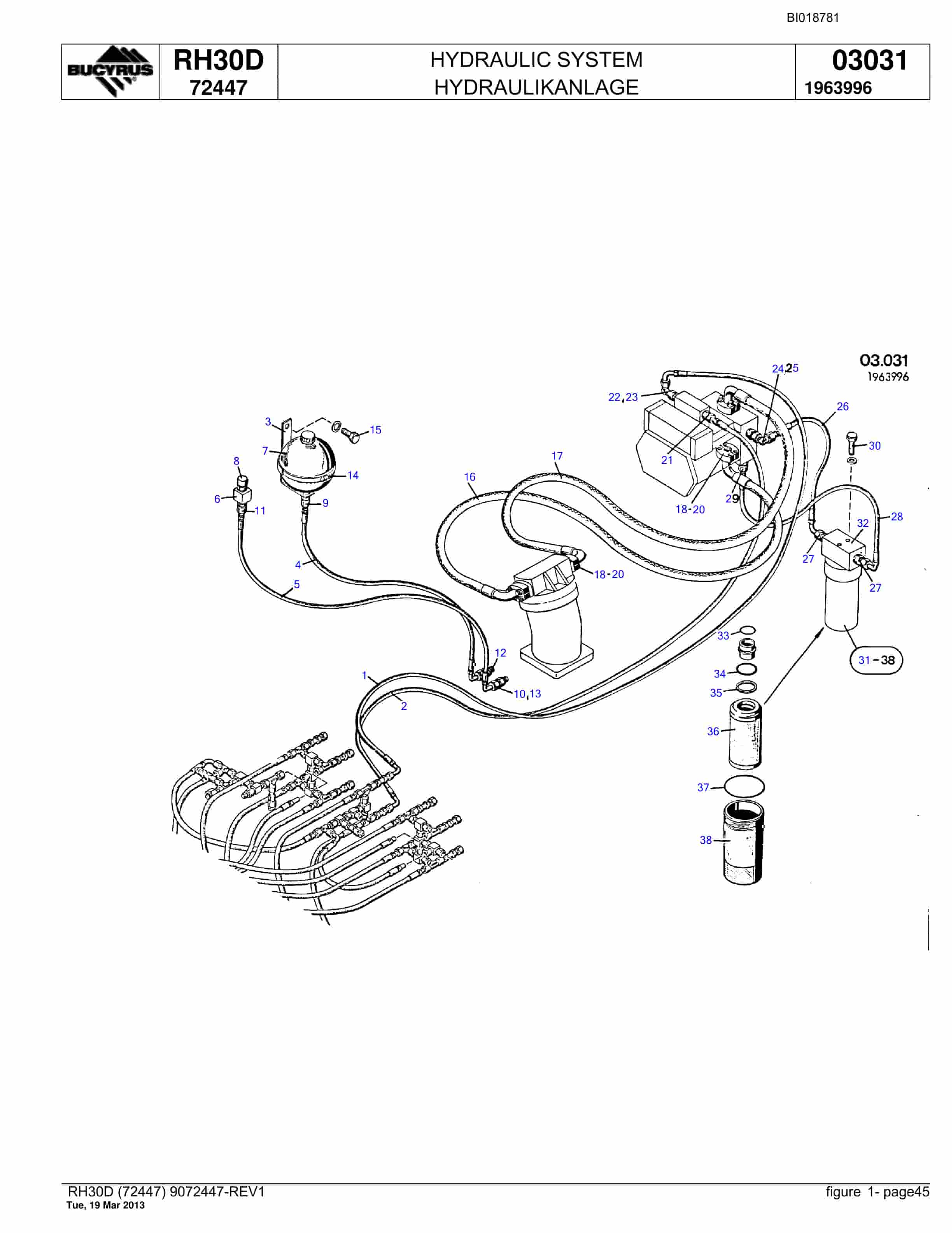 Bucyrus RH30D Hydraulic Excavator Parts Catalog BI018781-2