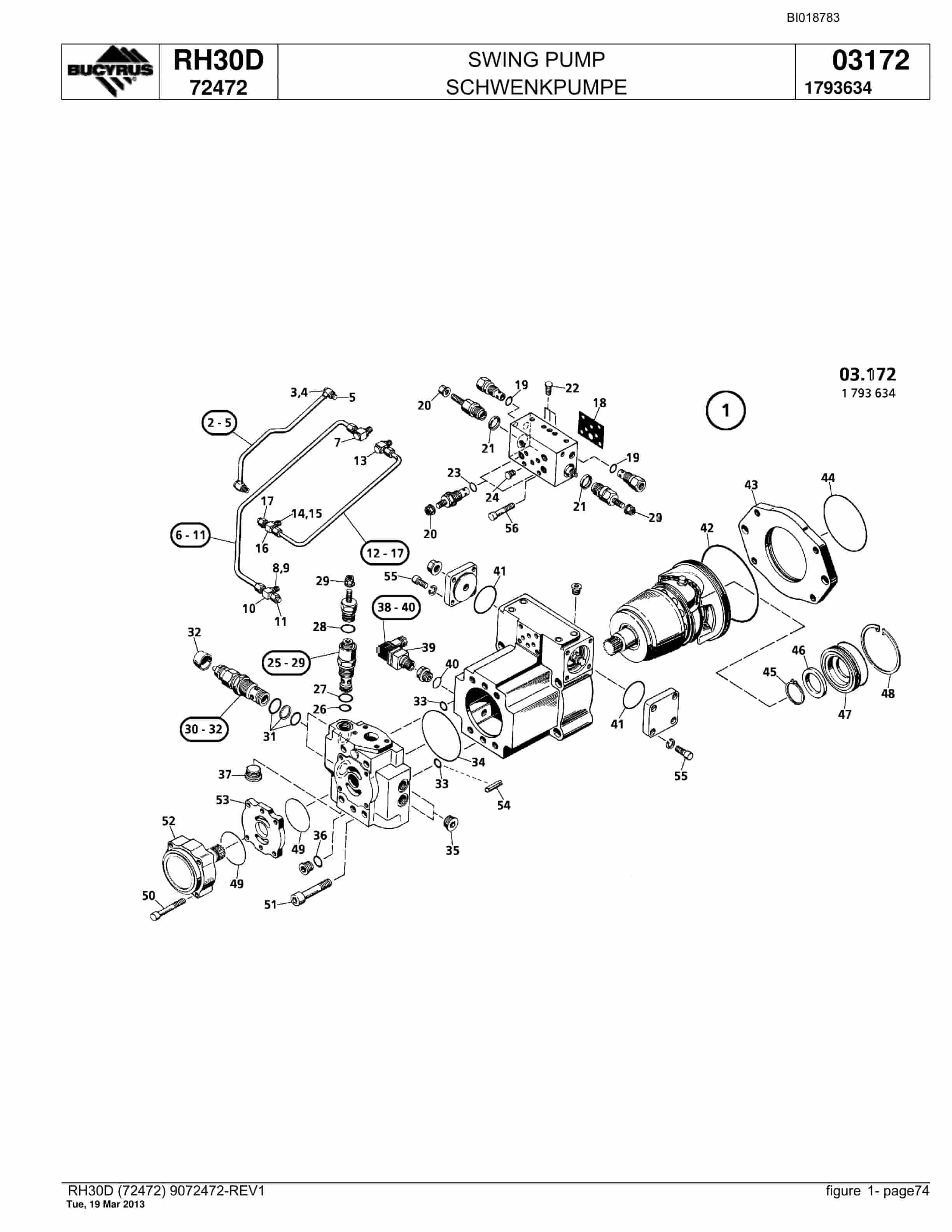 Bucyrus RH30D Hydraulic Excavator Parts Catalog BI018783-4
