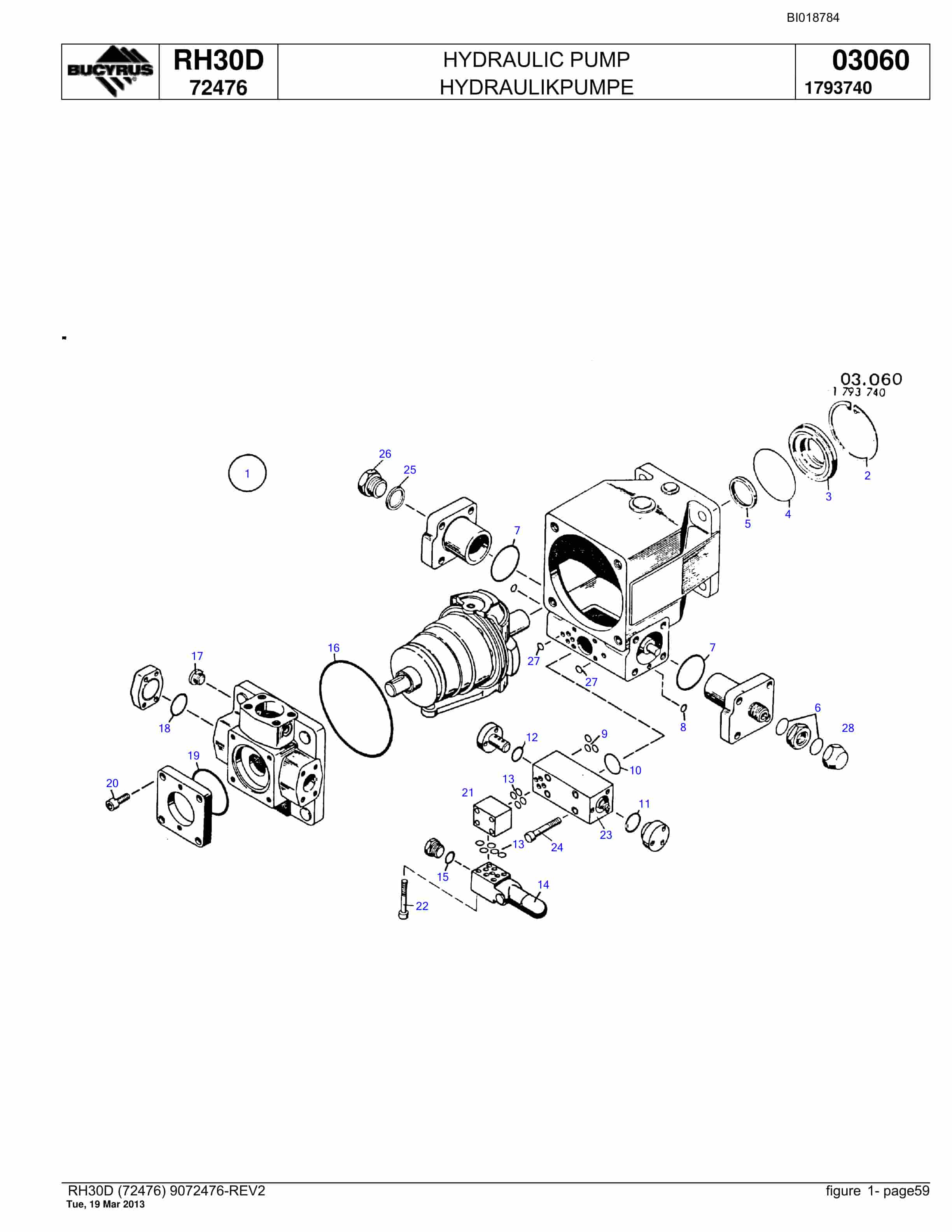 Bucyrus RH30D Hydraulic Excavator Parts Catalog BI018784-3
