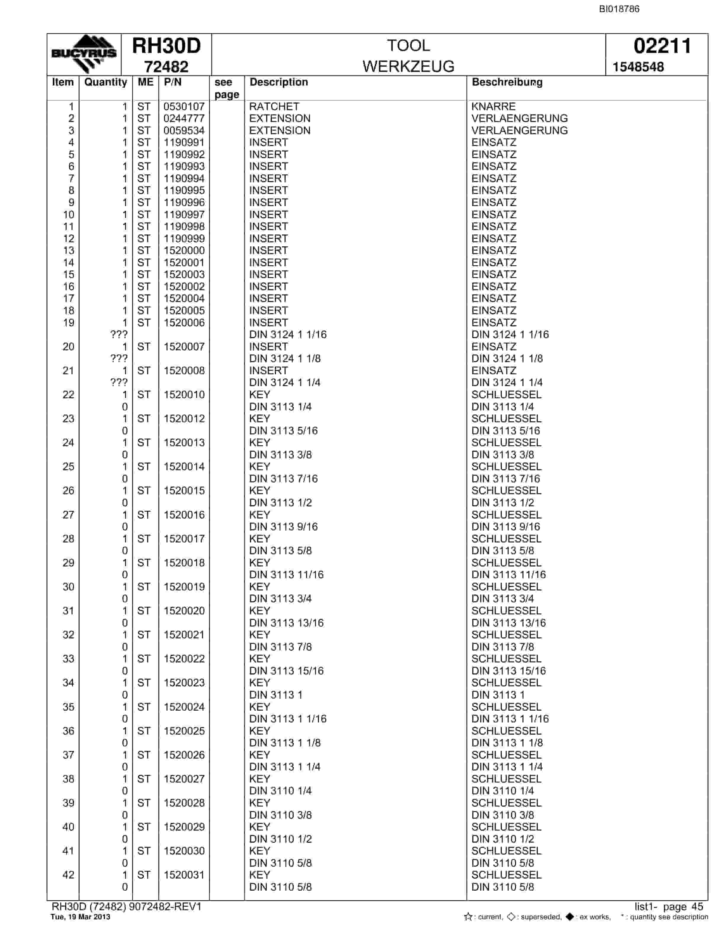 Bucyrus RH30D Hydraulic Excavator Parts Catalog BI018786-2