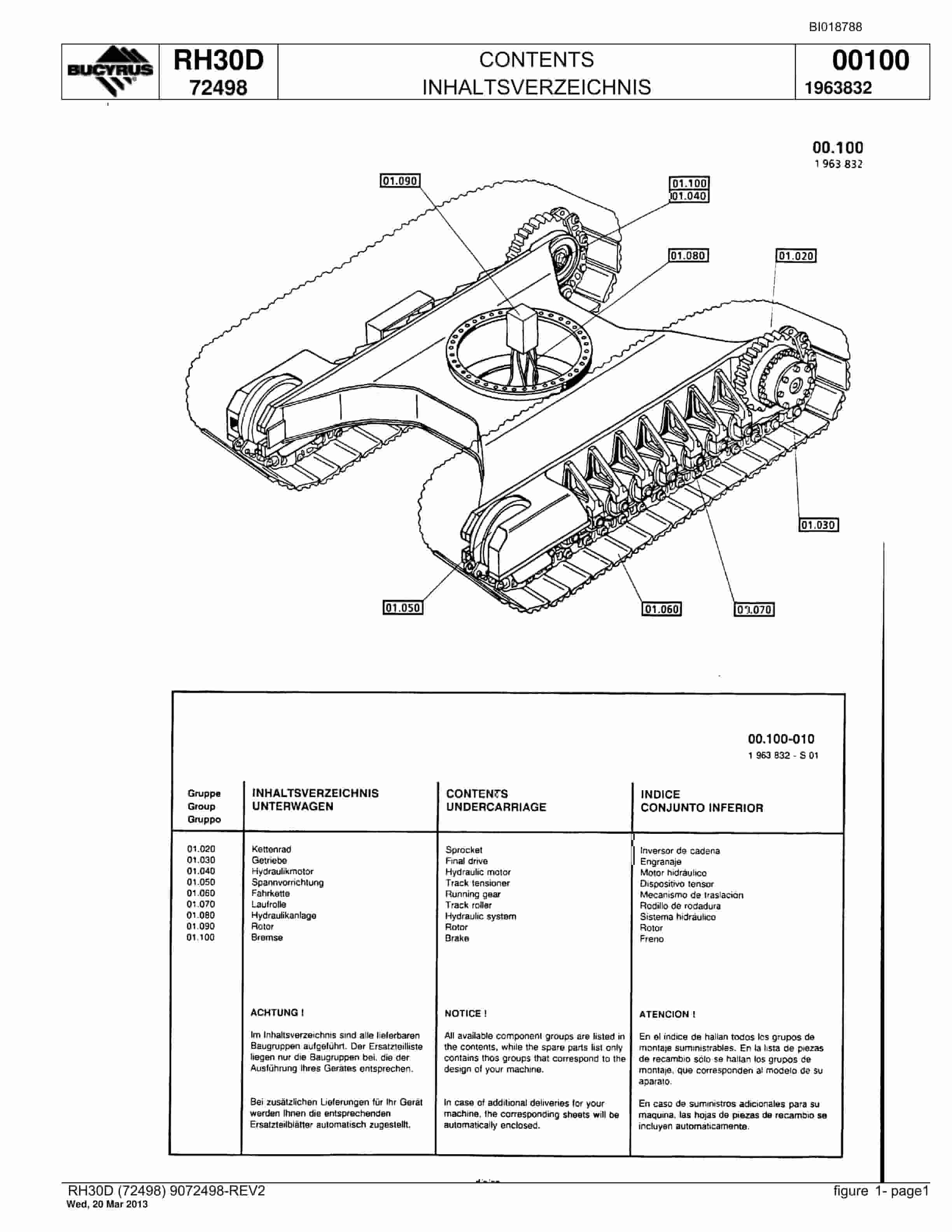 Bucyrus RH30D Hydraulic Excavator Parts Catalog BI018788
