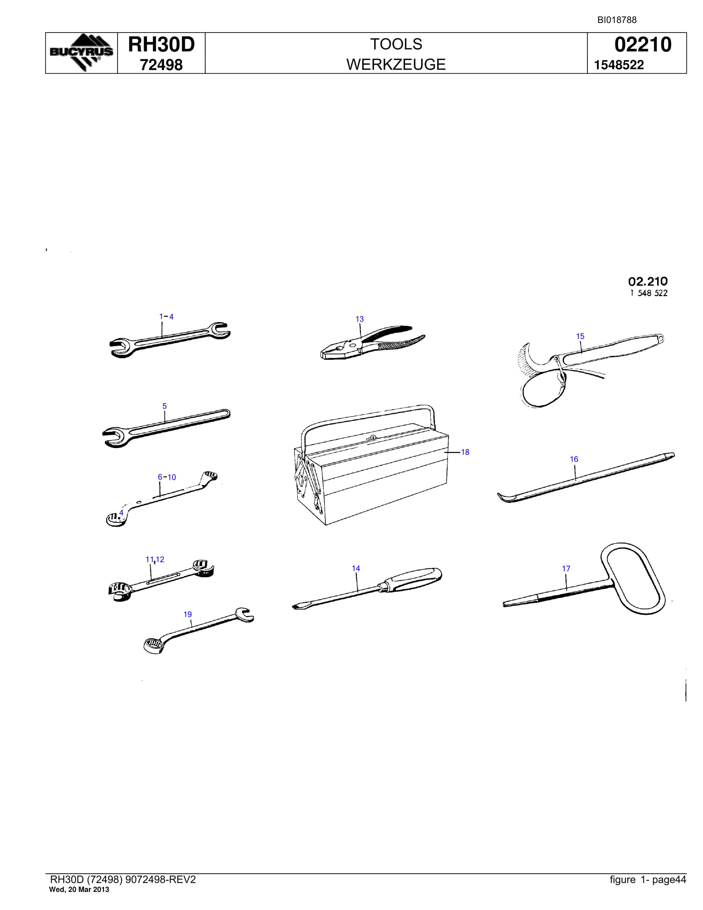 Bucyrus RH30D Hydraulic Excavator Parts Catalog BI018788-2