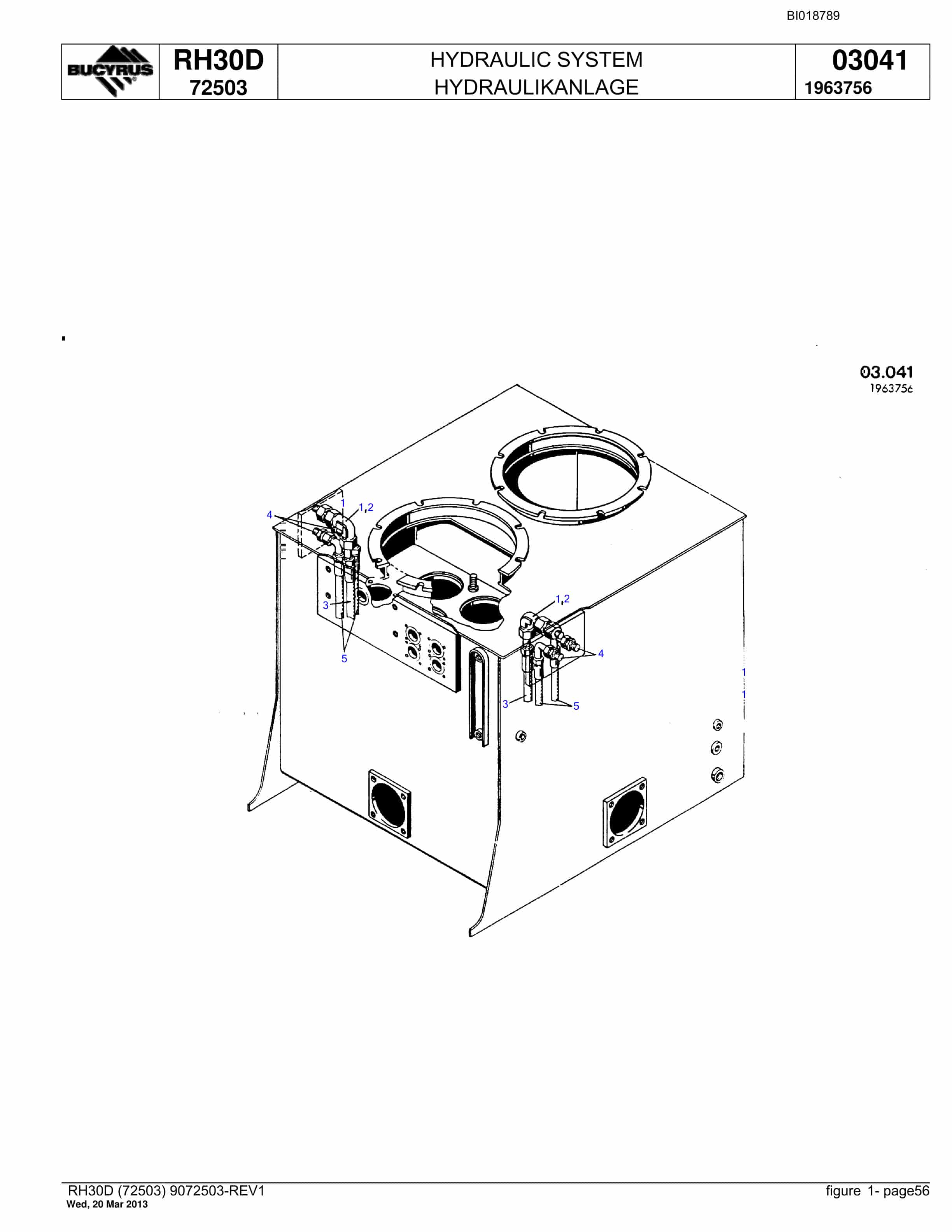 Bucyrus RH30D Hydraulic Excavator Parts Catalog BI018789-2