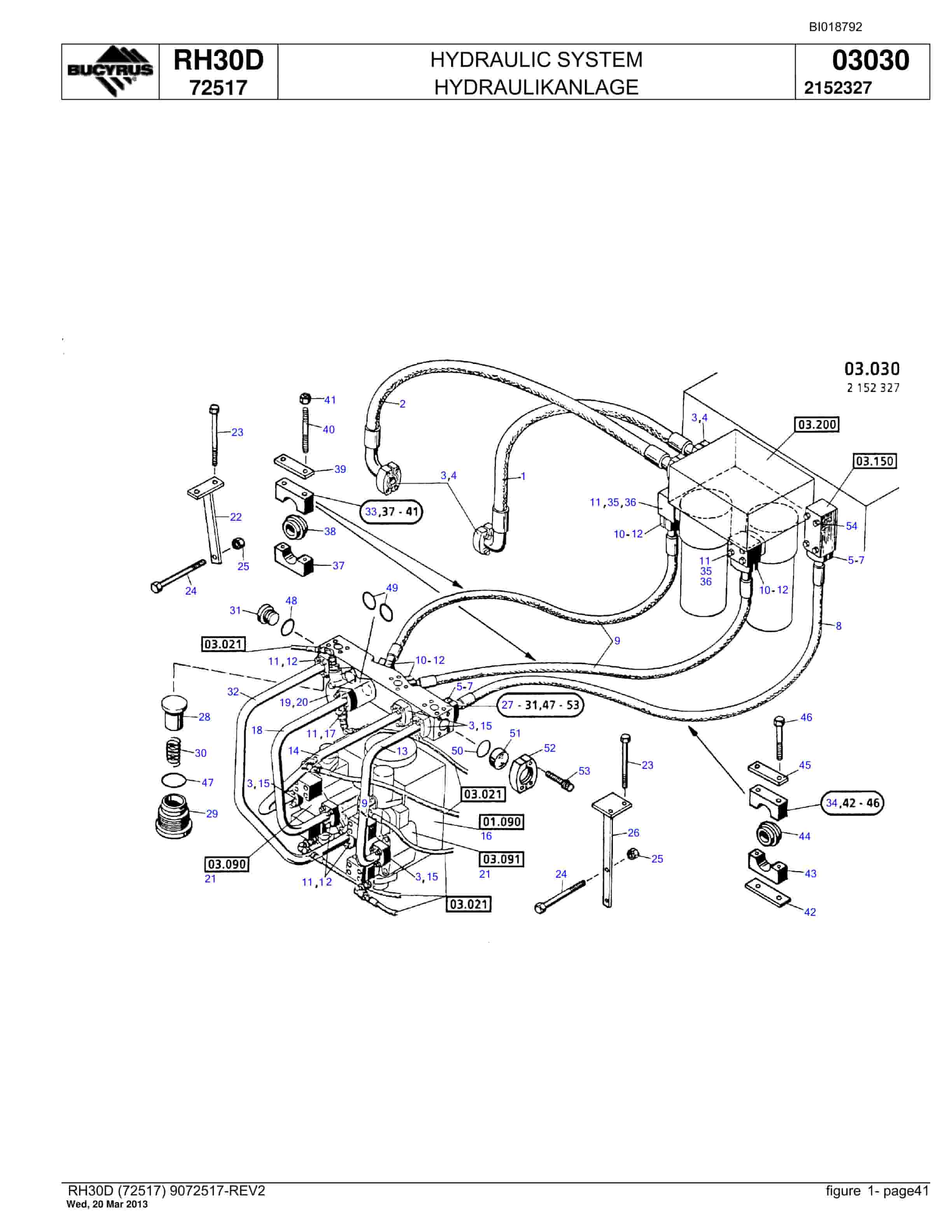 Bucyrus RH30D Hydraulic Excavator Spare Parts List BI018792-2