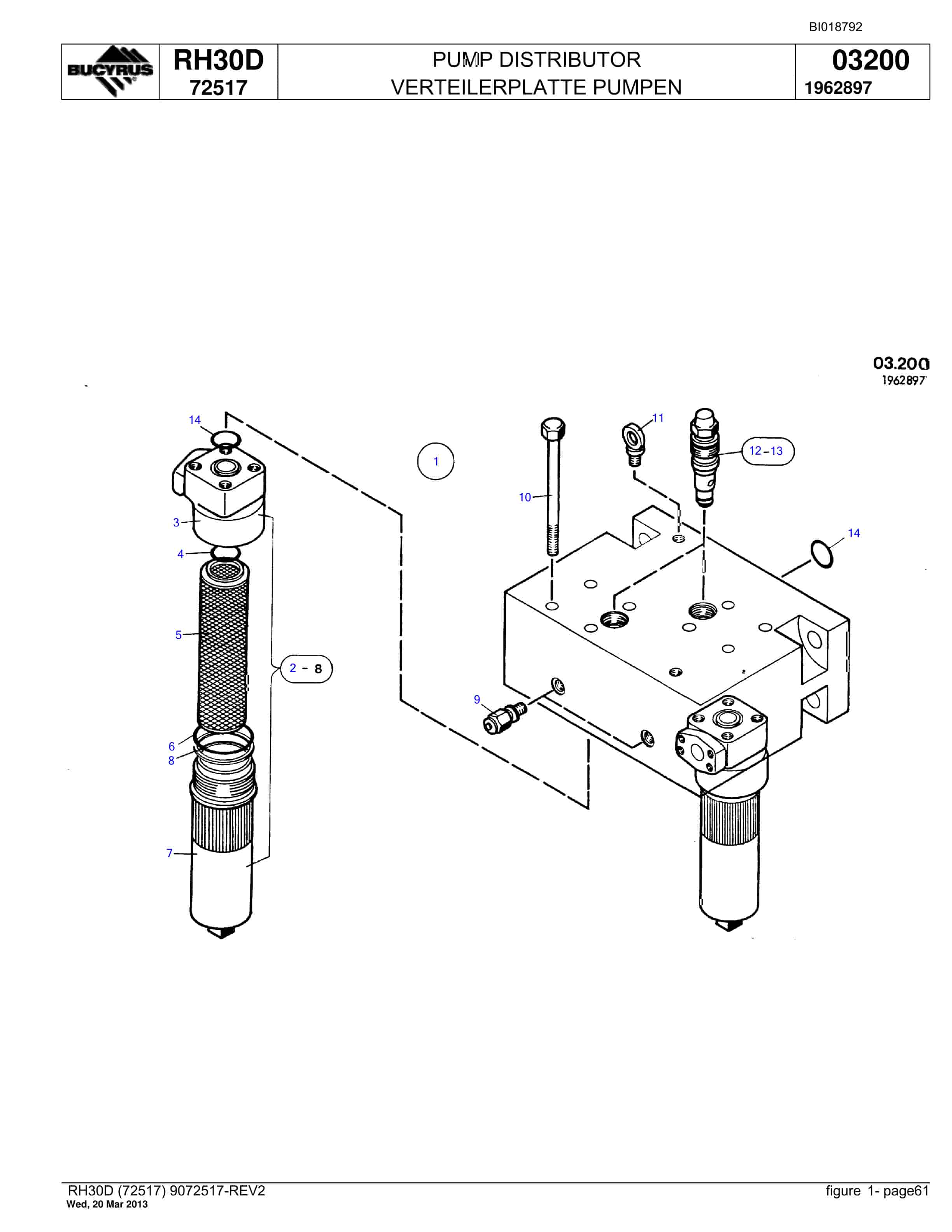 Bucyrus RH30D Hydraulic Excavator Spare Parts List BI018792-4