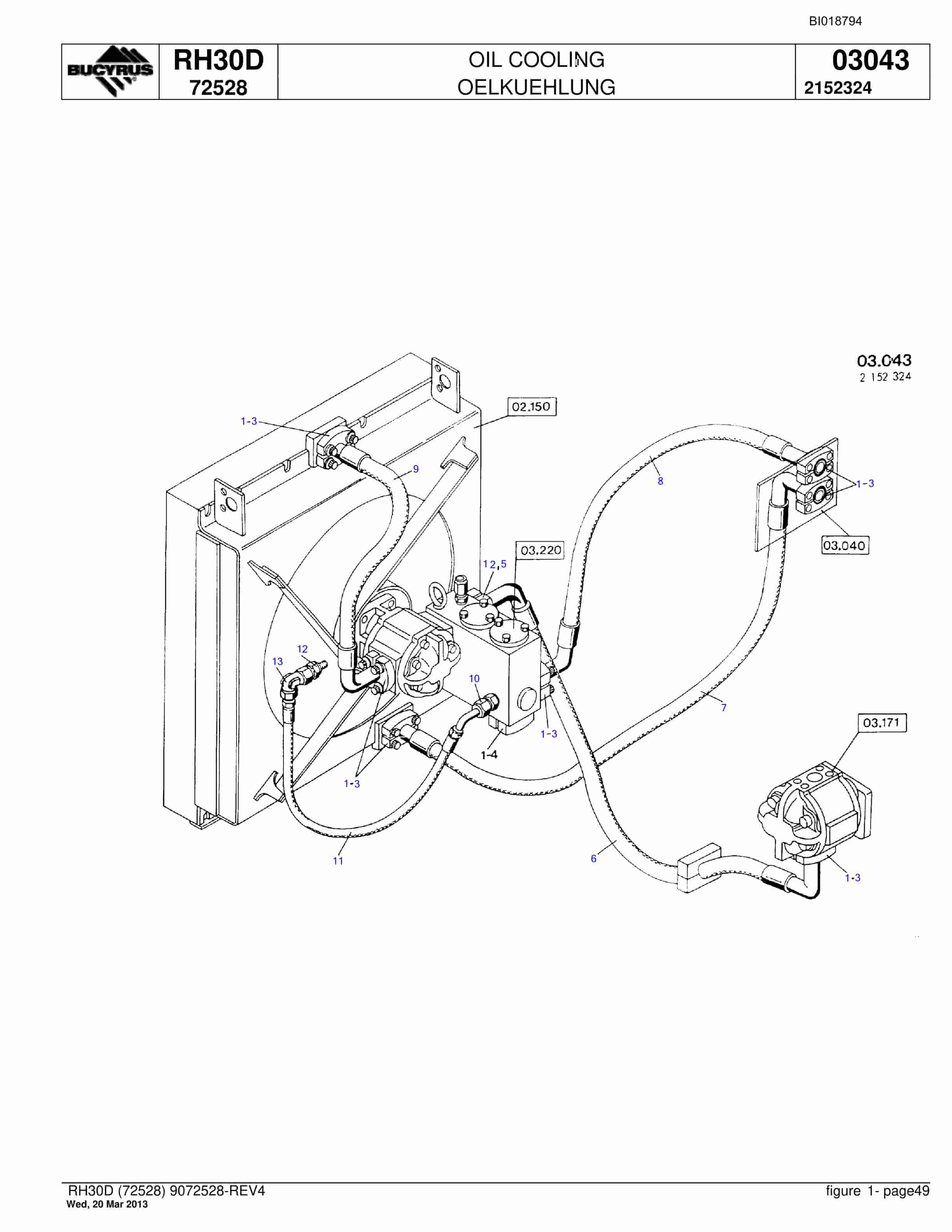 Bucyrus RH30D Hydraulic Excavator Spare Parts List BI018794-2