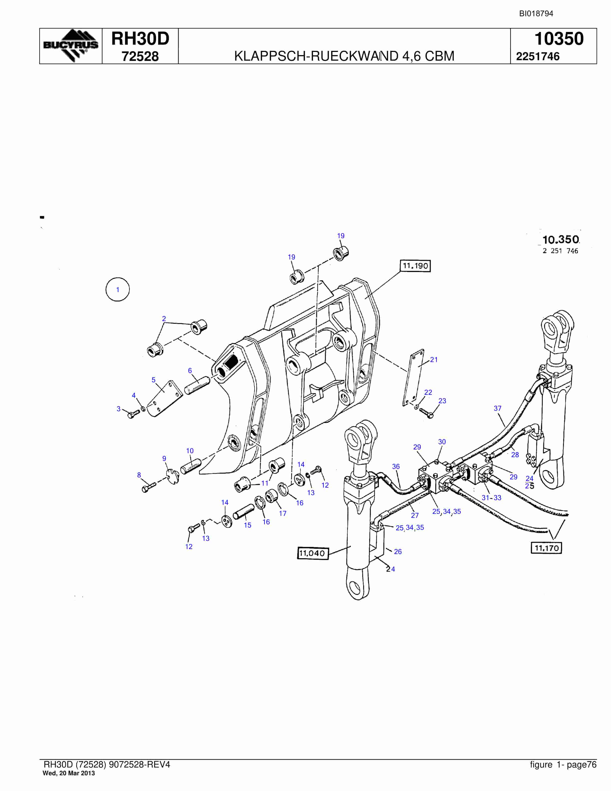 Bucyrus RH30D Hydraulic Excavator Spare Parts List BI018794-5