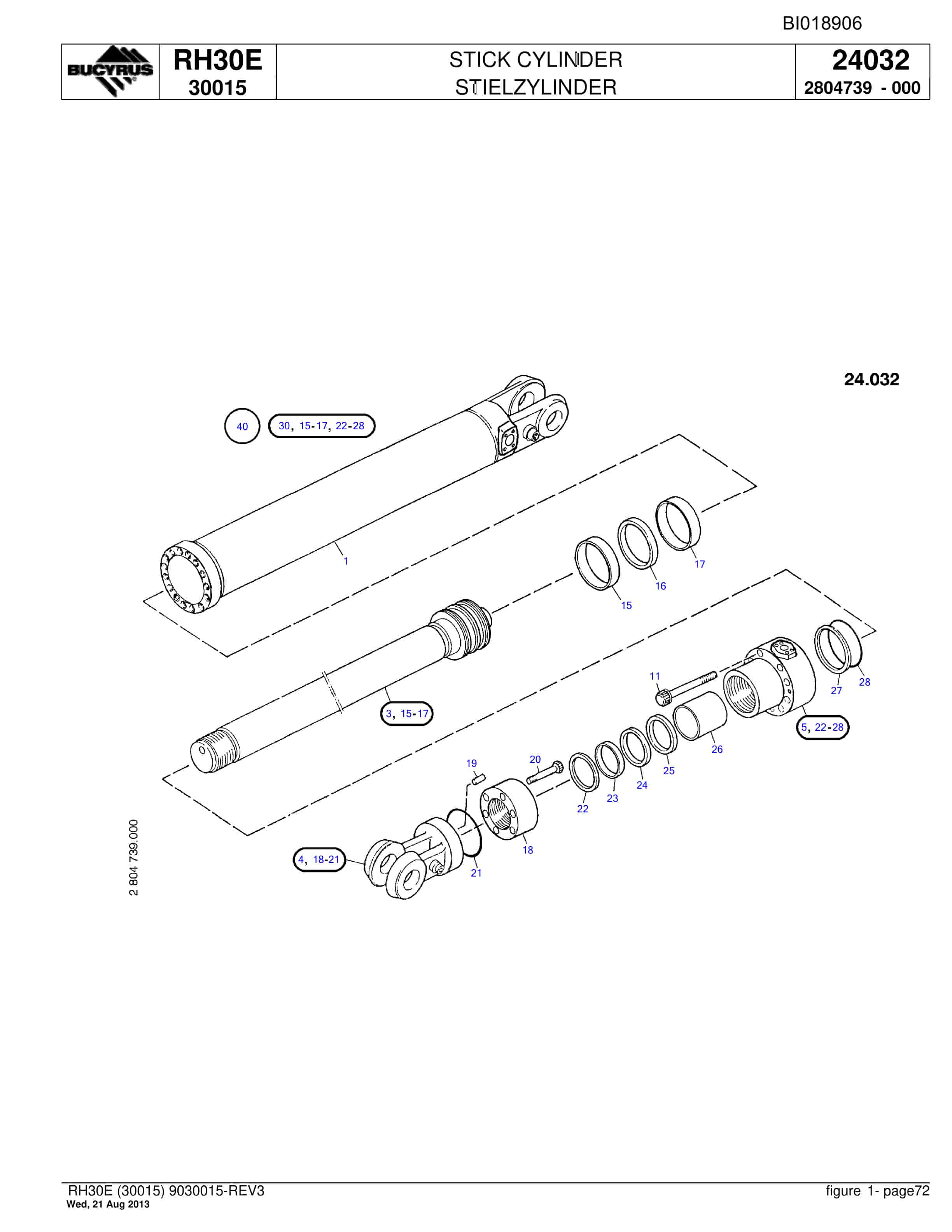 Bucyrus RH30E Hydraulic Excavator Parts Catalog BI018906-3