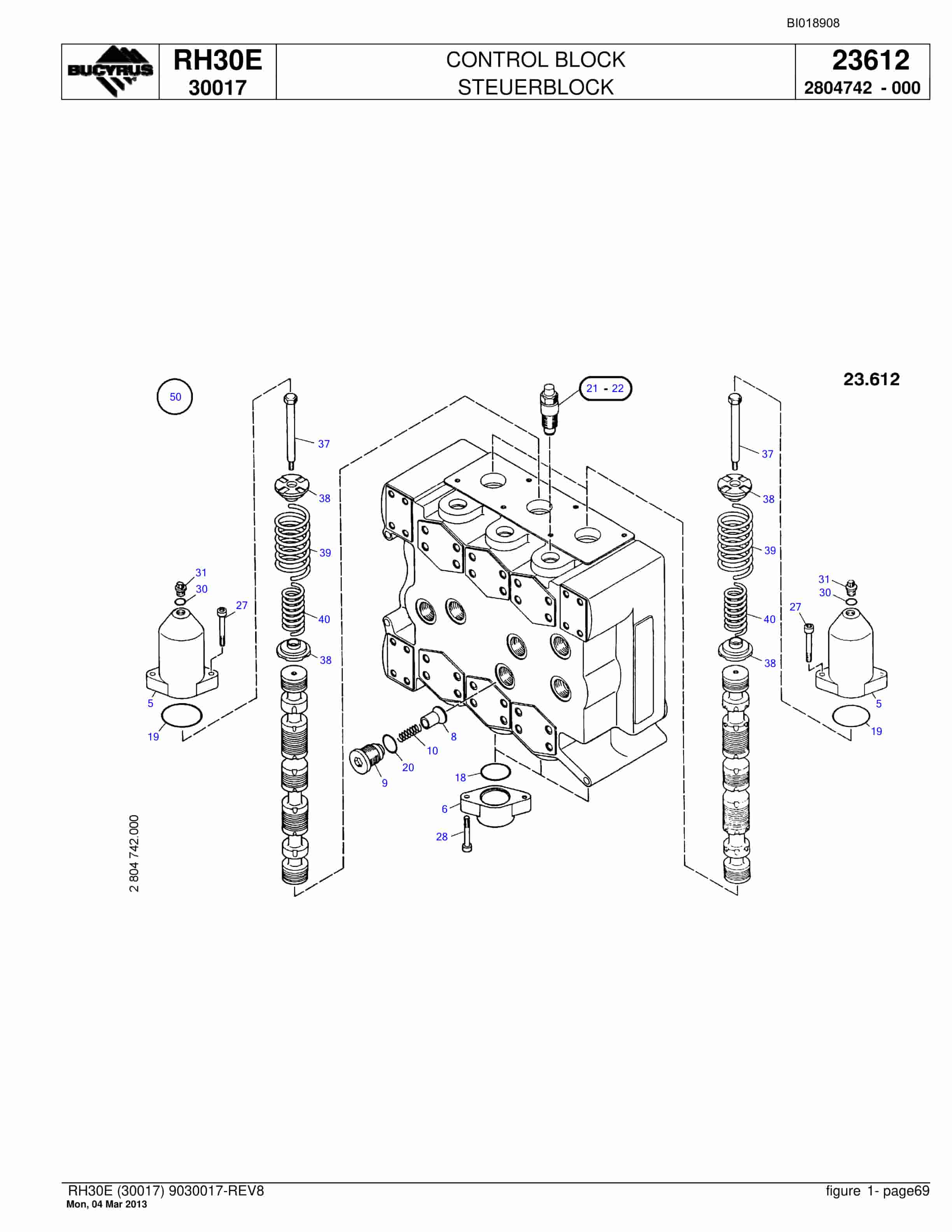 Bucyrus RH30E Hydraulic Excavator Parts Catalog BI018908-2