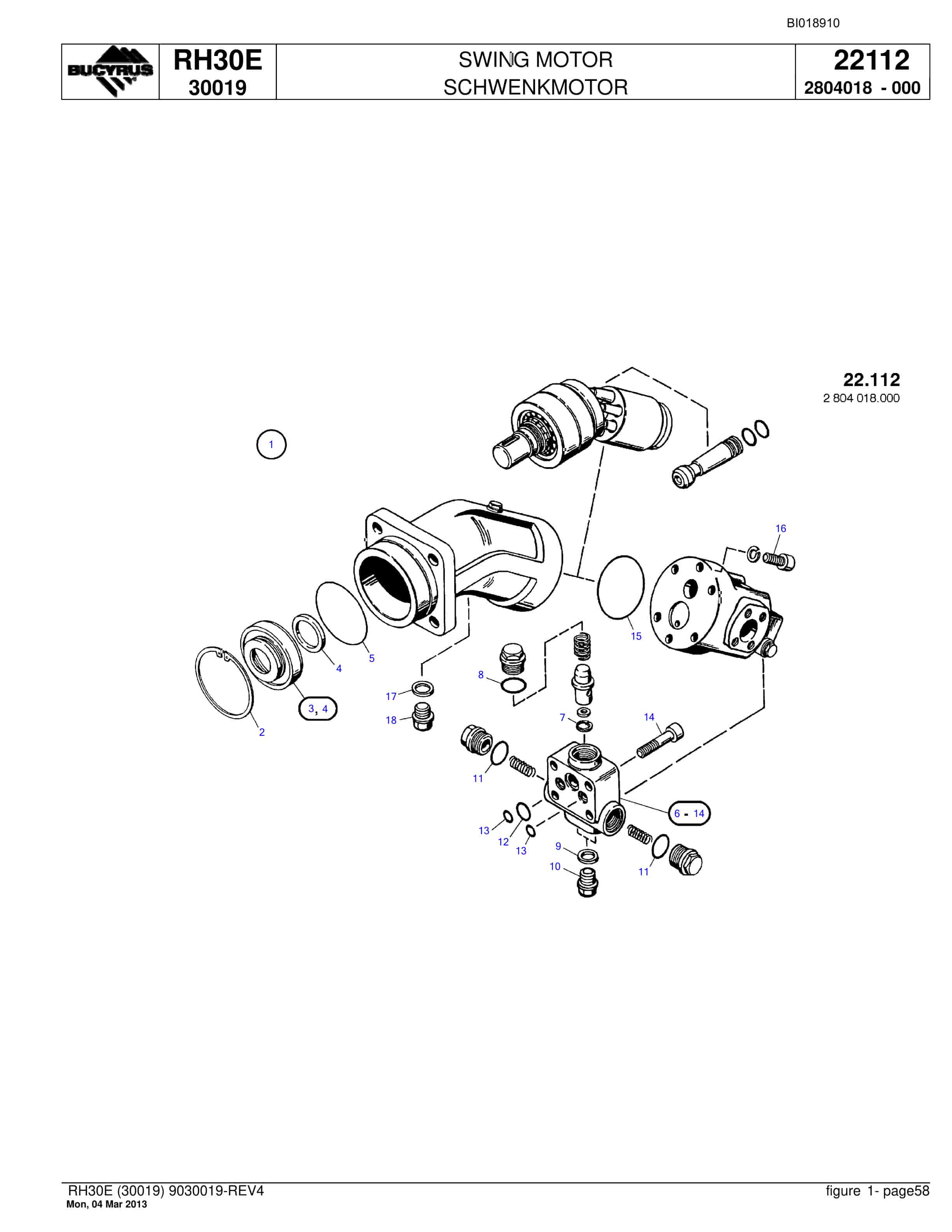 Bucyrus RH30E Hydraulic Excavator Parts Catalog BI018910-2