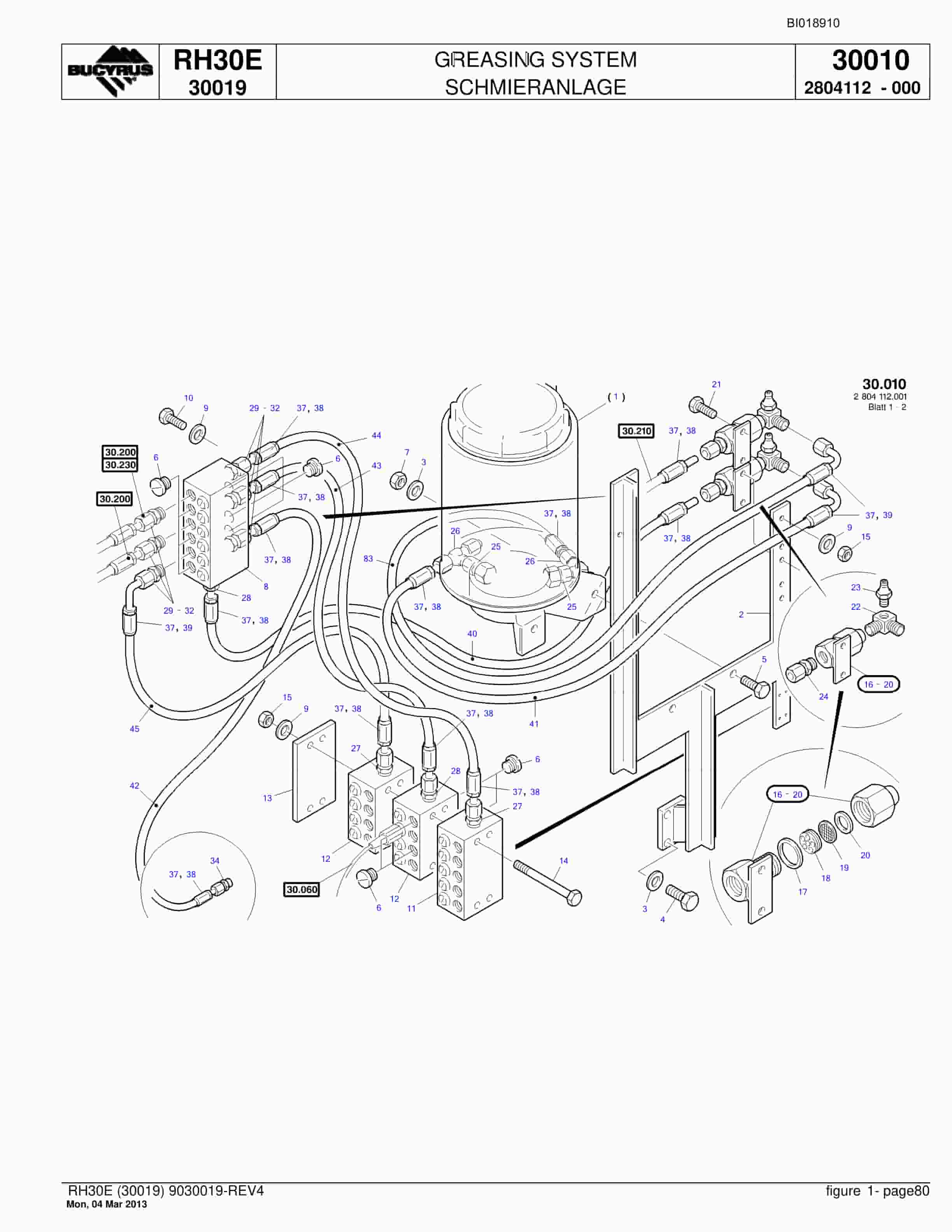 Bucyrus RH30E Hydraulic Excavator Parts Catalog BI018910-3