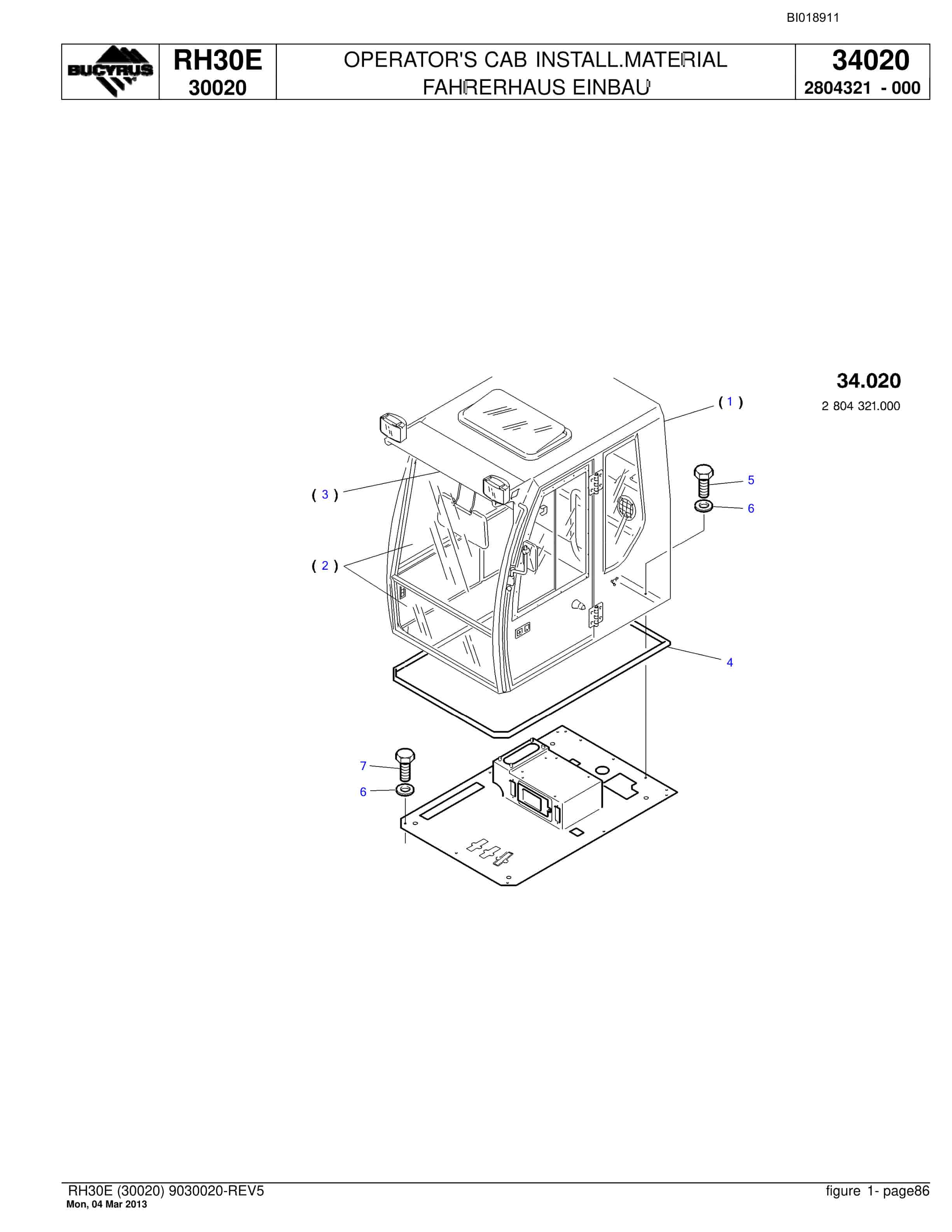 Bucyrus RH30E Hydraulic Excavator Parts Catalog BI018911-4