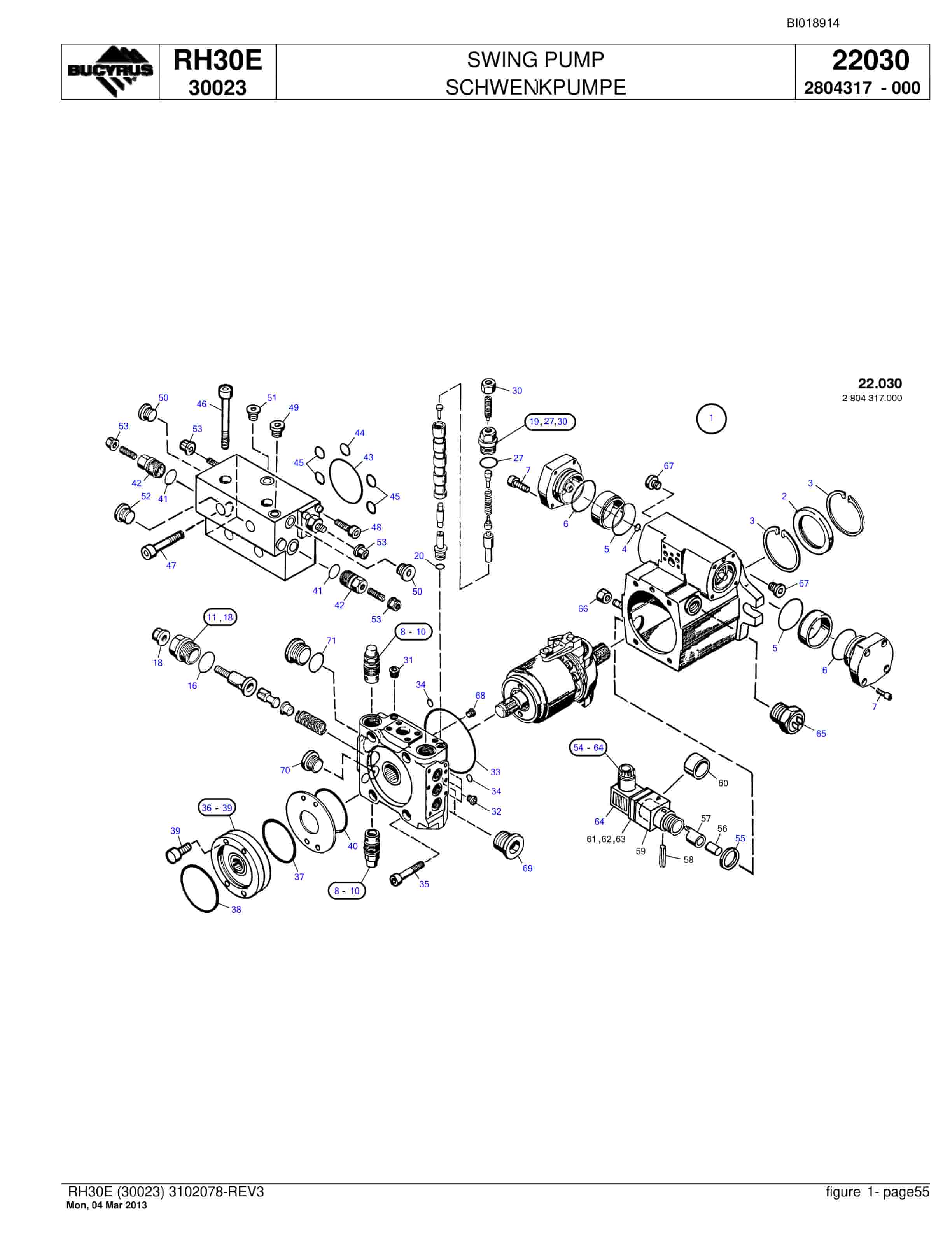 Bucyrus RH30E Hydraulic Excavator Parts Catalog BI018914-2