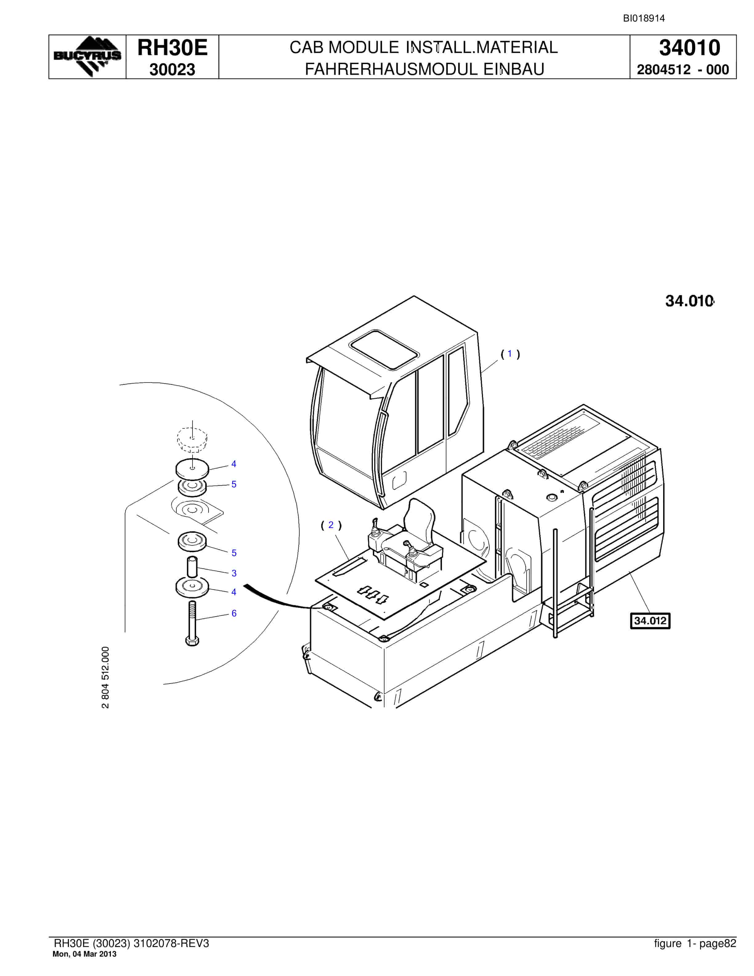 Bucyrus RH30E Hydraulic Excavator Parts Catalog BI018914-4
