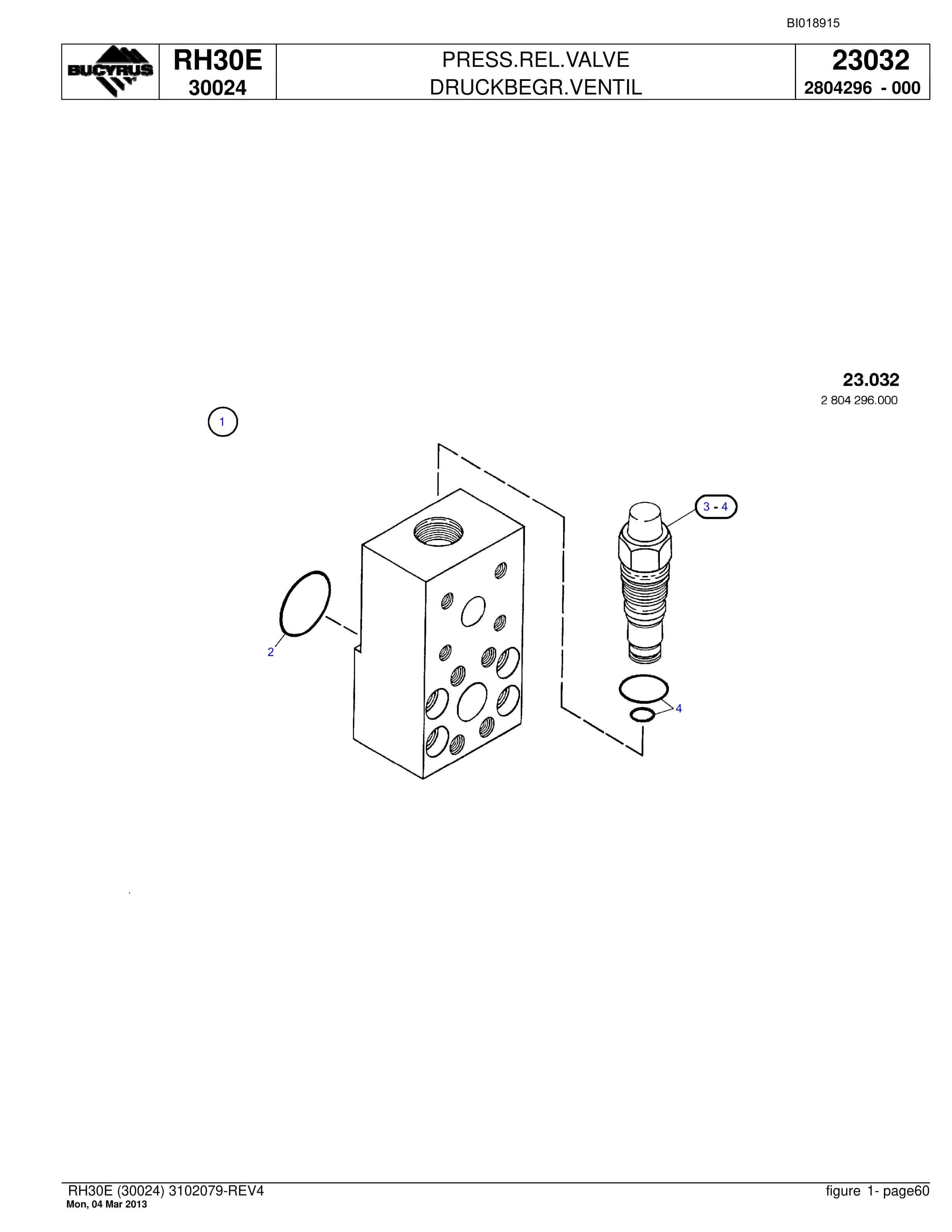 Bucyrus RH30E Hydraulic Excavator Parts Catalog BI018915-2