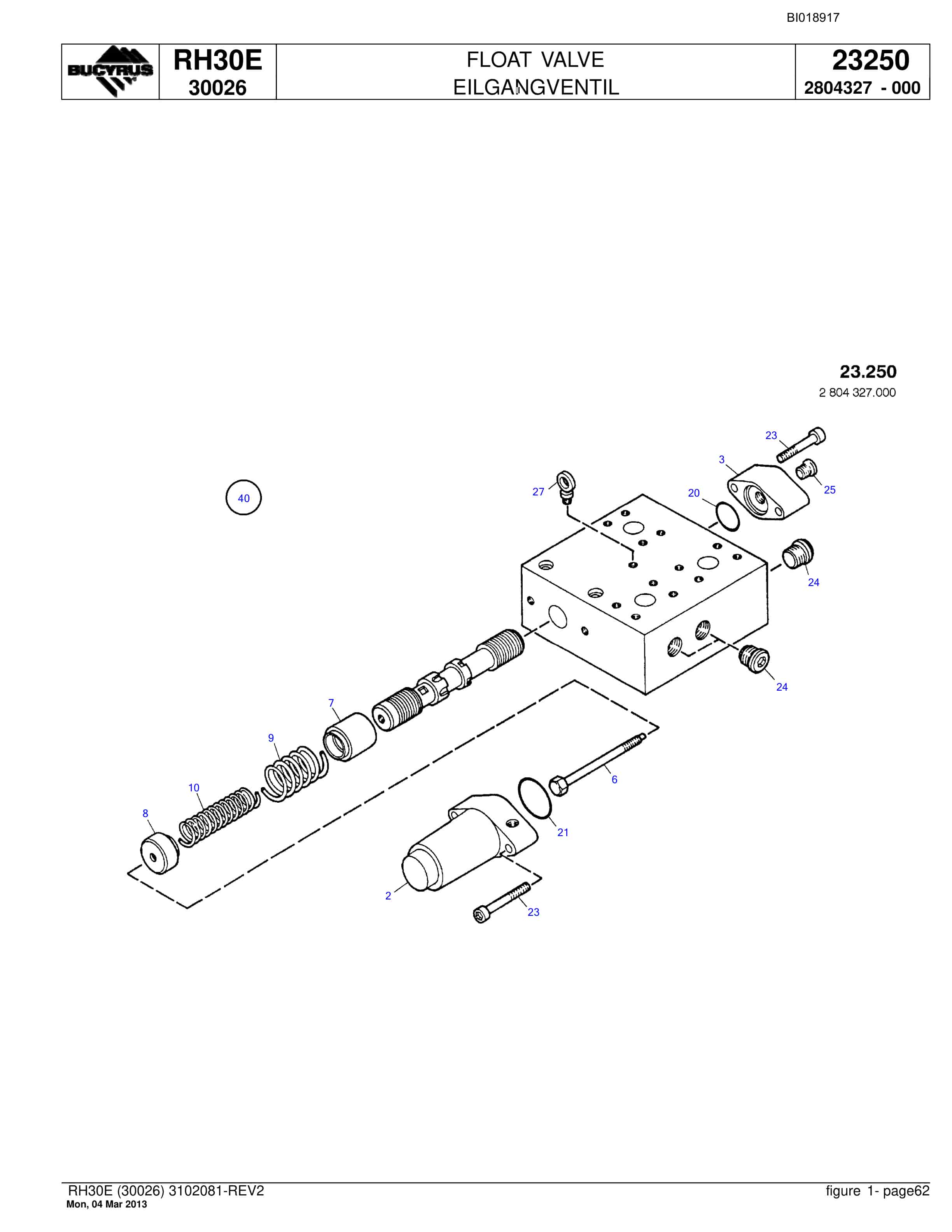 Bucyrus RH30E Hydraulic Excavator Parts Catalog BI018917-2