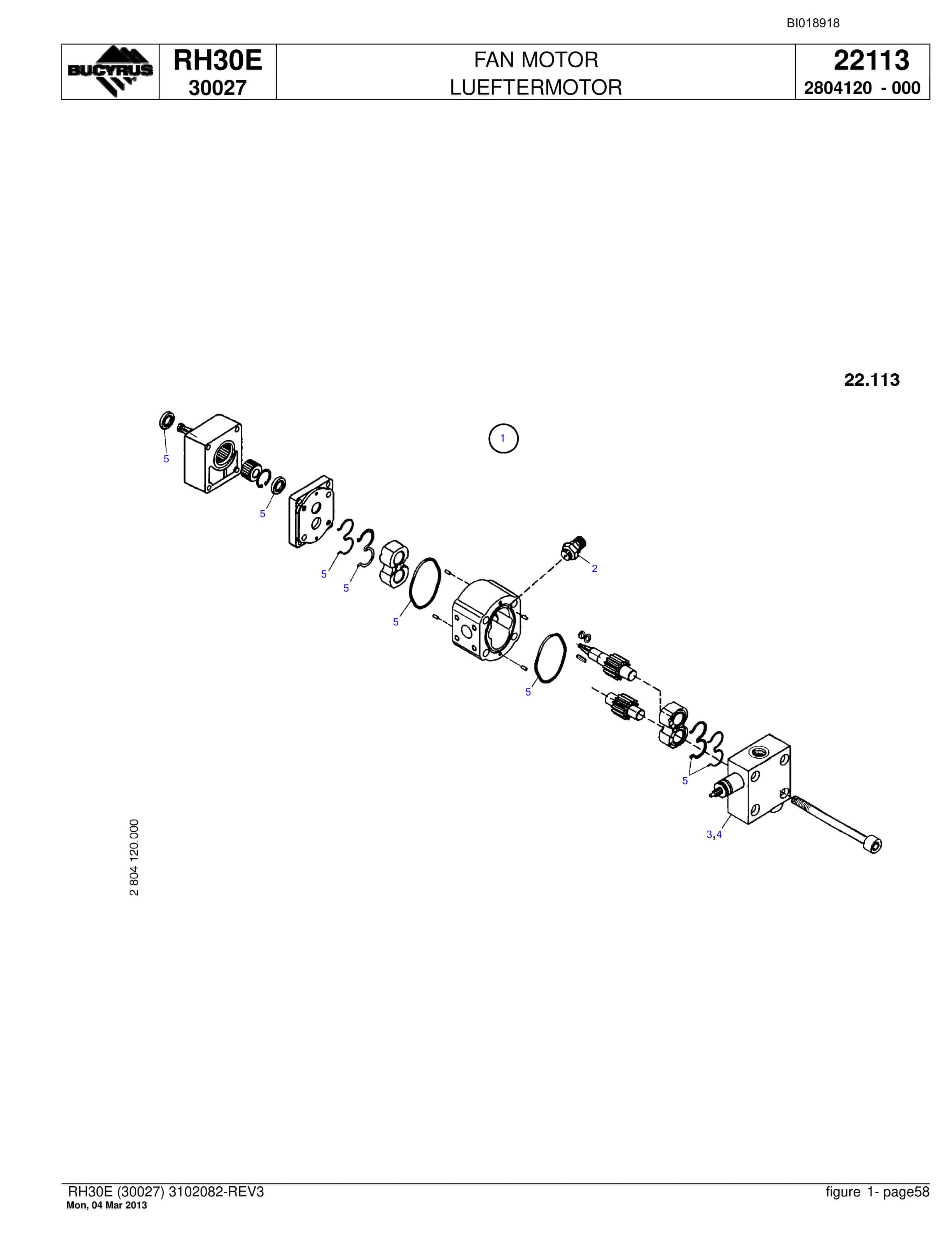 Bucyrus RH30E Hydraulic Excavator Parts Catalog BI018918-2