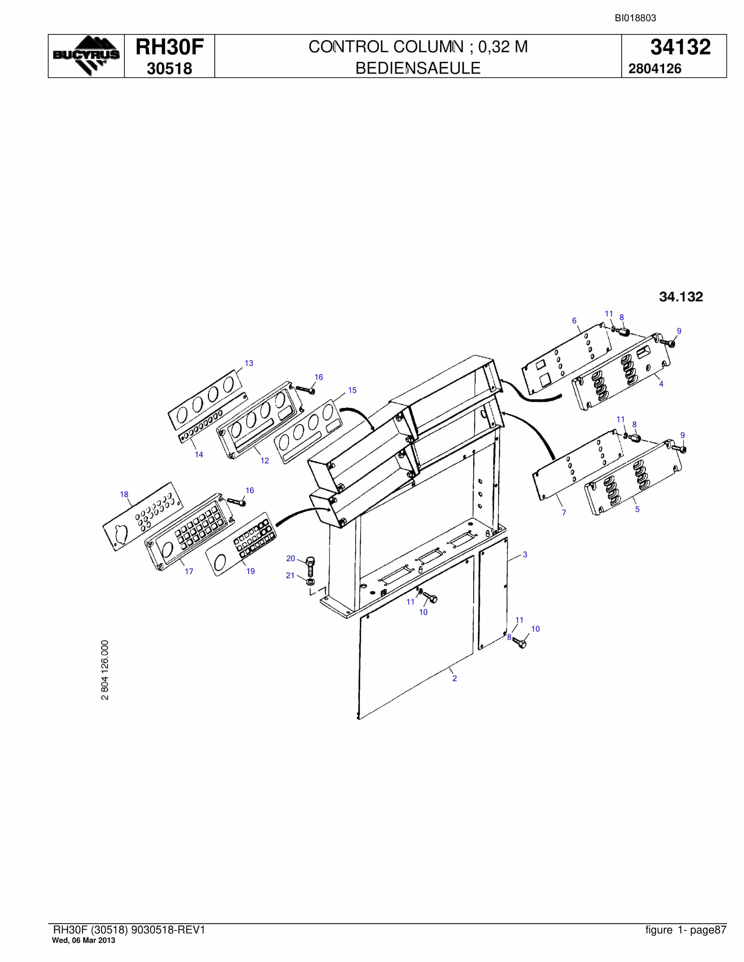 Bucyrus RH30F Hydraulic Excavator Parts Catalog BI018803-5