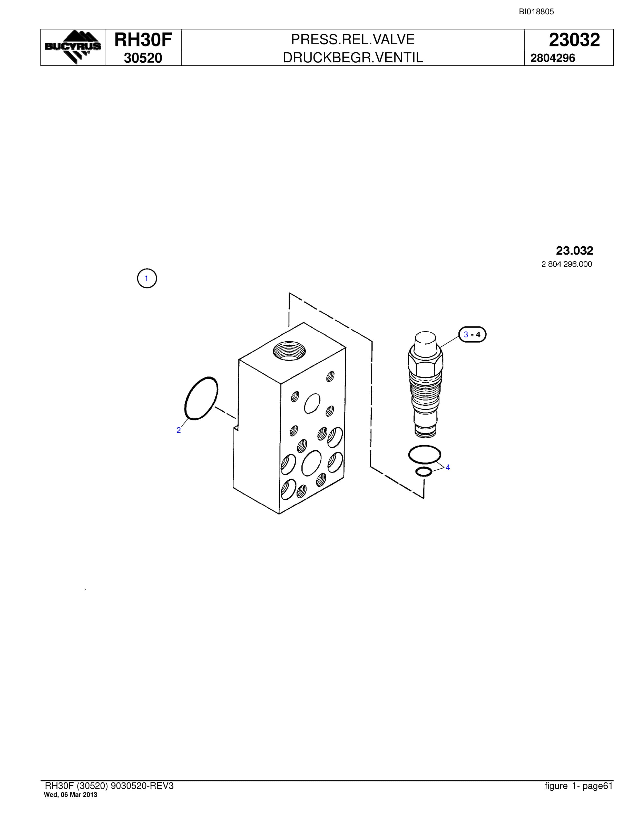 Bucyrus RH30F Hydraulic Excavator Parts Catalog BI018805-2