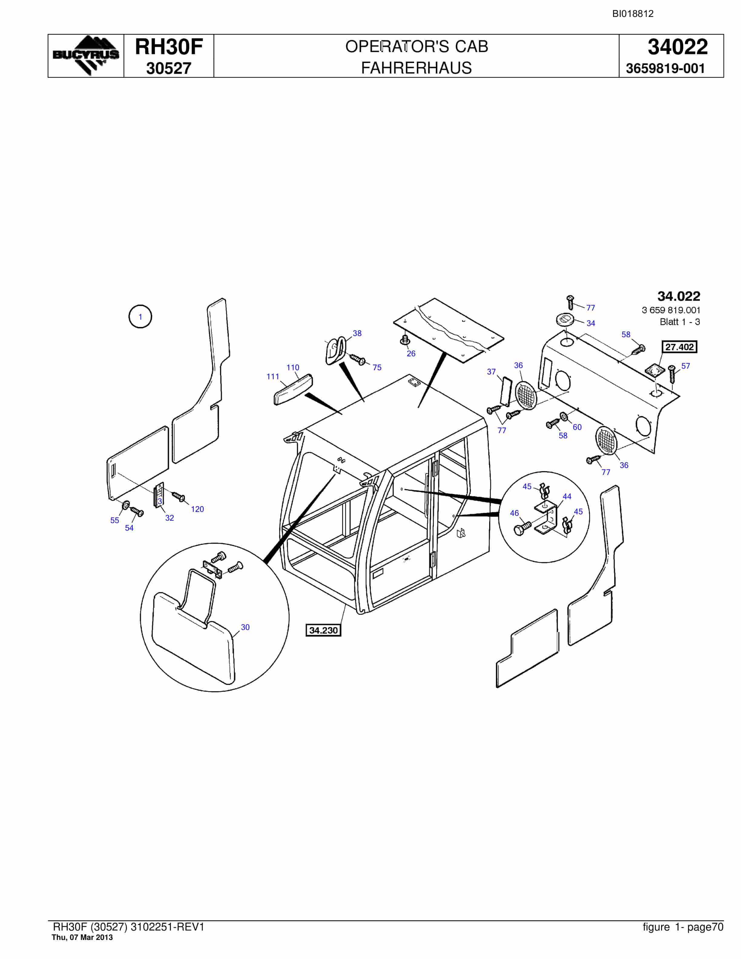 Bucyrus RH30F Hydraulic Excavator Parts Catalog BI018812-3