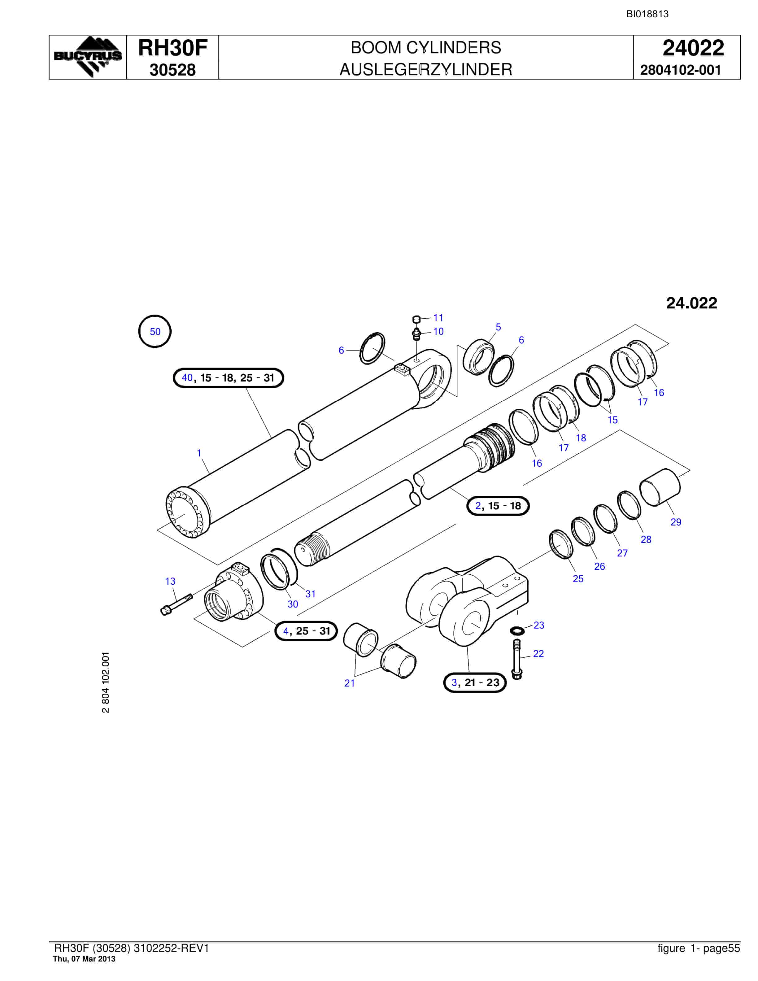 Bucyrus RH30F Hydraulic Excavator Parts Catalog BI018813-2