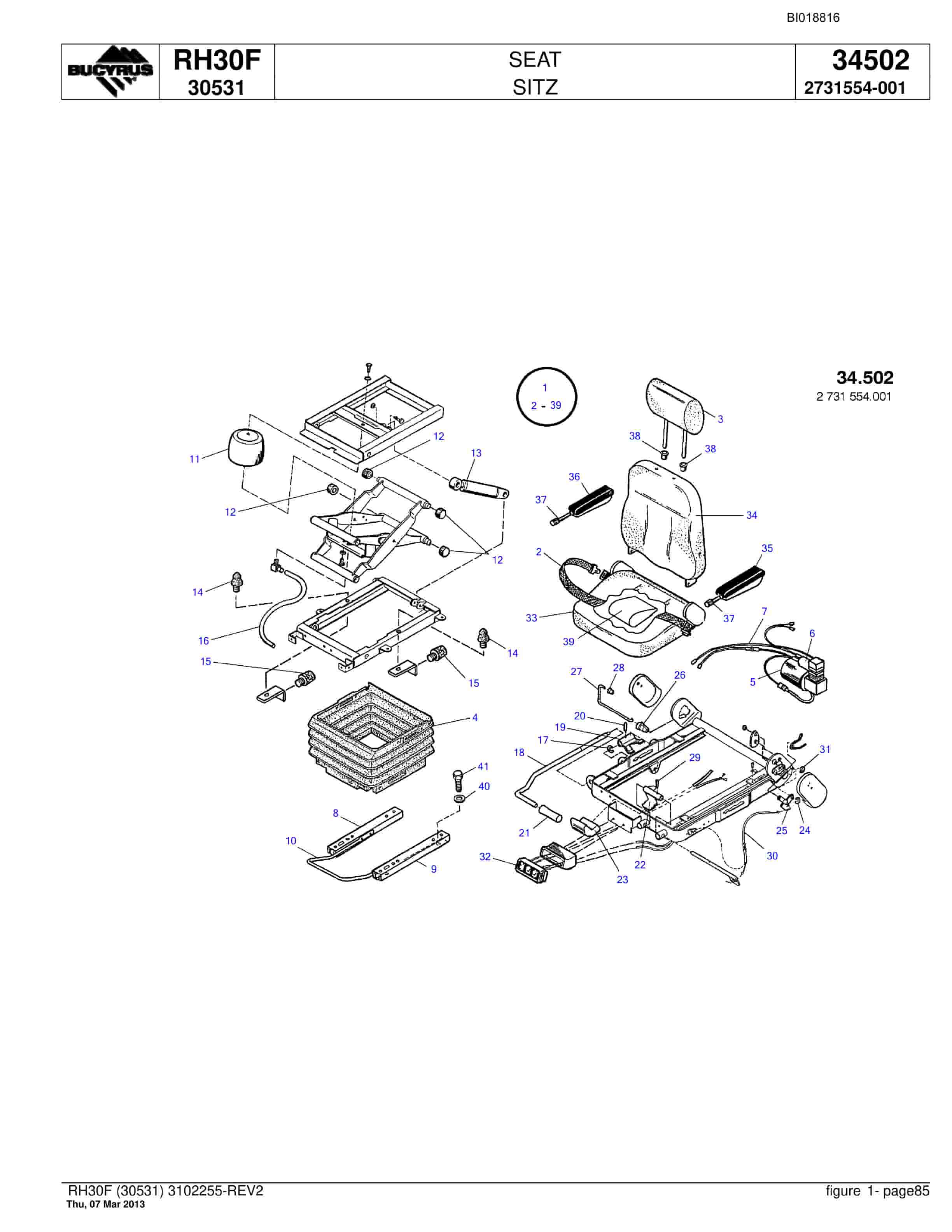 Bucyrus RH30F Hydraulic Excavator Parts Catalog BI018816-5