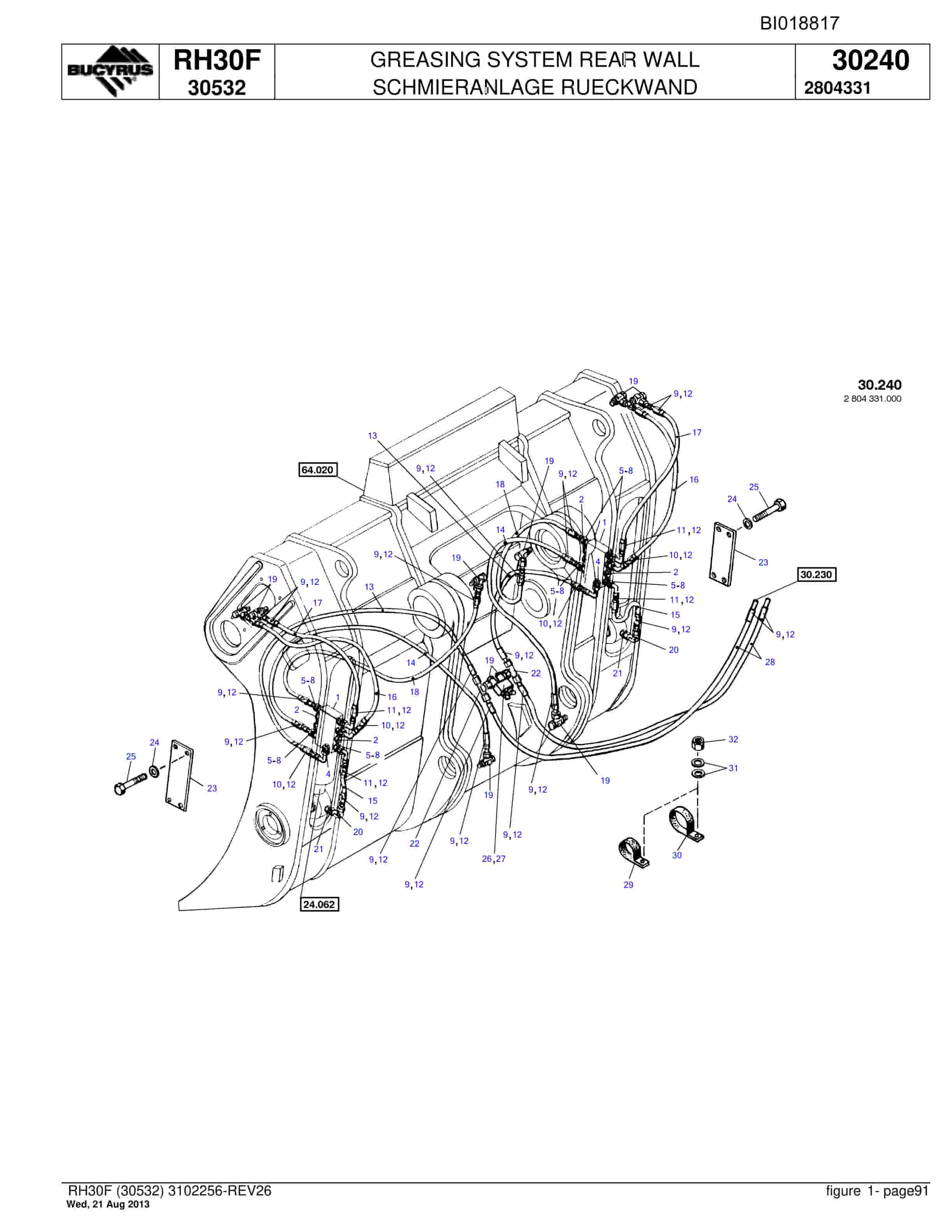 Bucyrus RH30F Hydraulic Excavator Parts Catalog BI018817-3