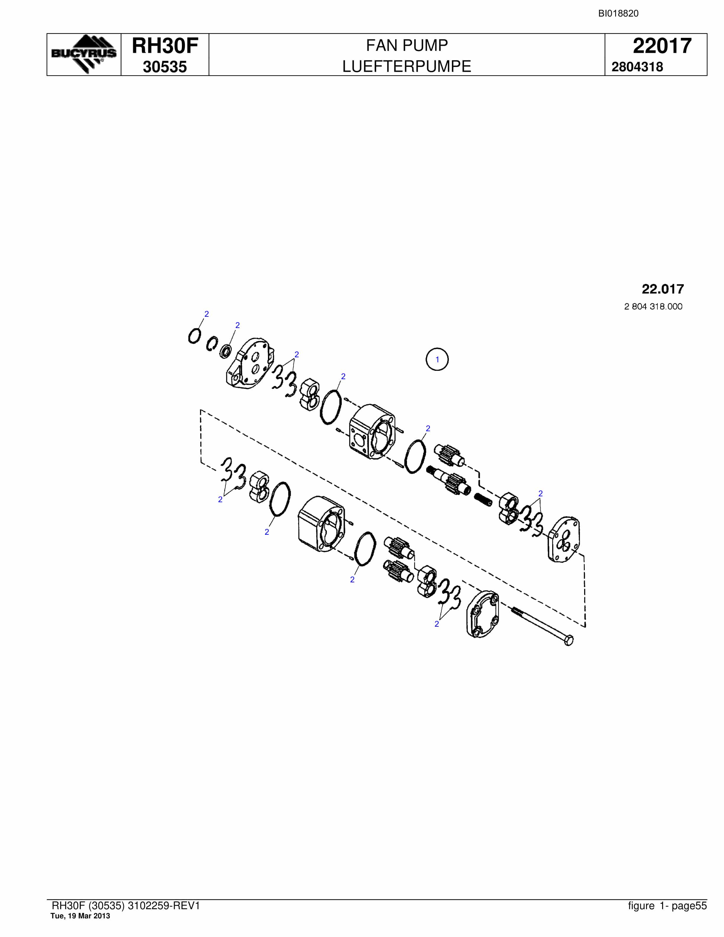 Bucyrus RH30F Hydraulic Excavator Parts Catalog BI018820-2