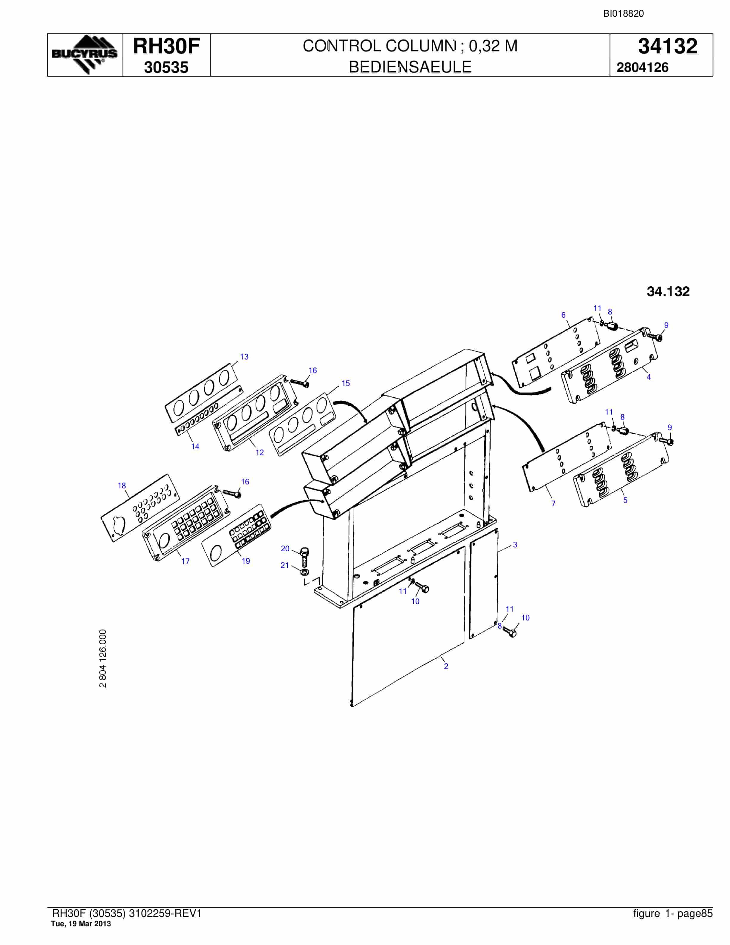 Bucyrus RH30F Hydraulic Excavator Parts Catalog BI018820-5