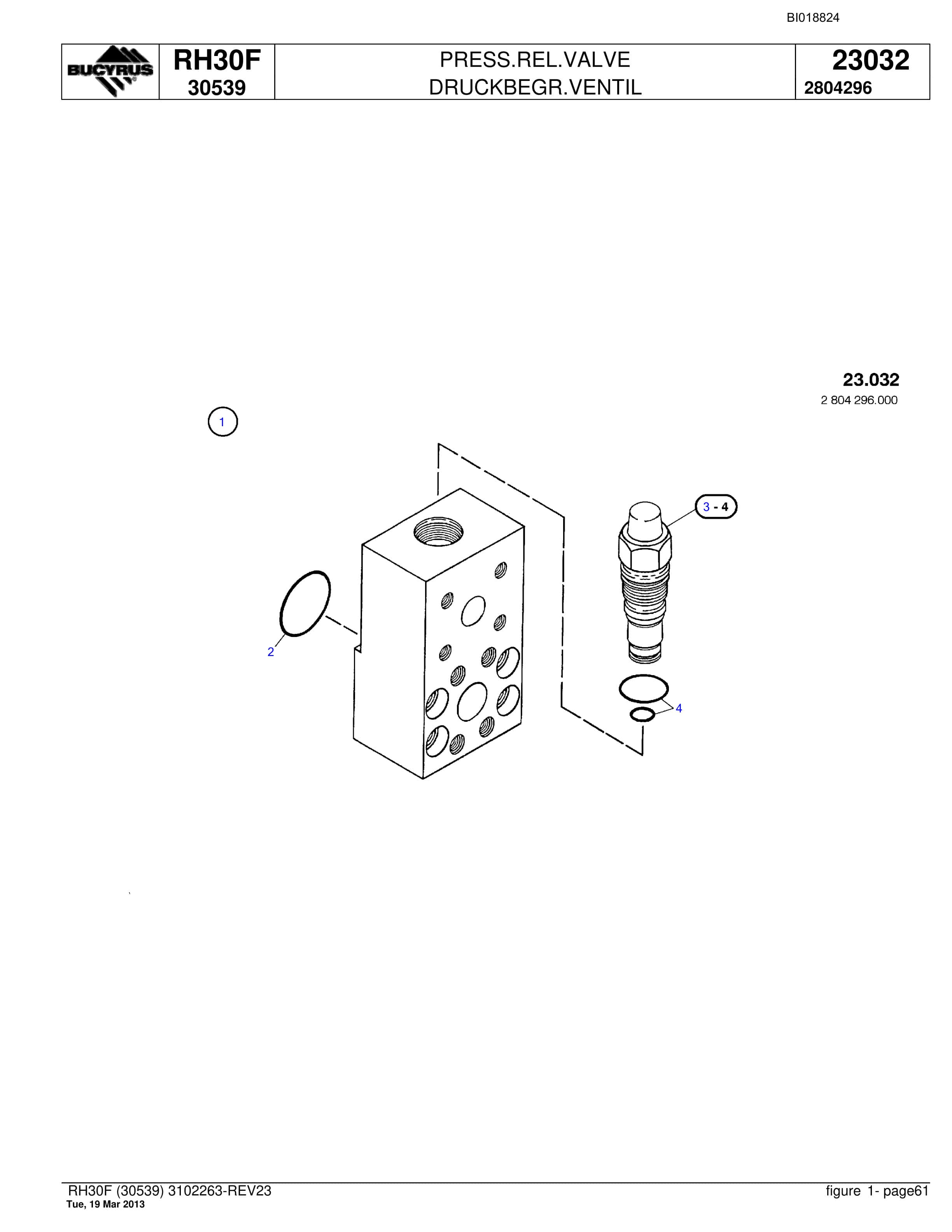 Bucyrus RH30F Hydraulic Excavator Parts Catalog BI018824-2