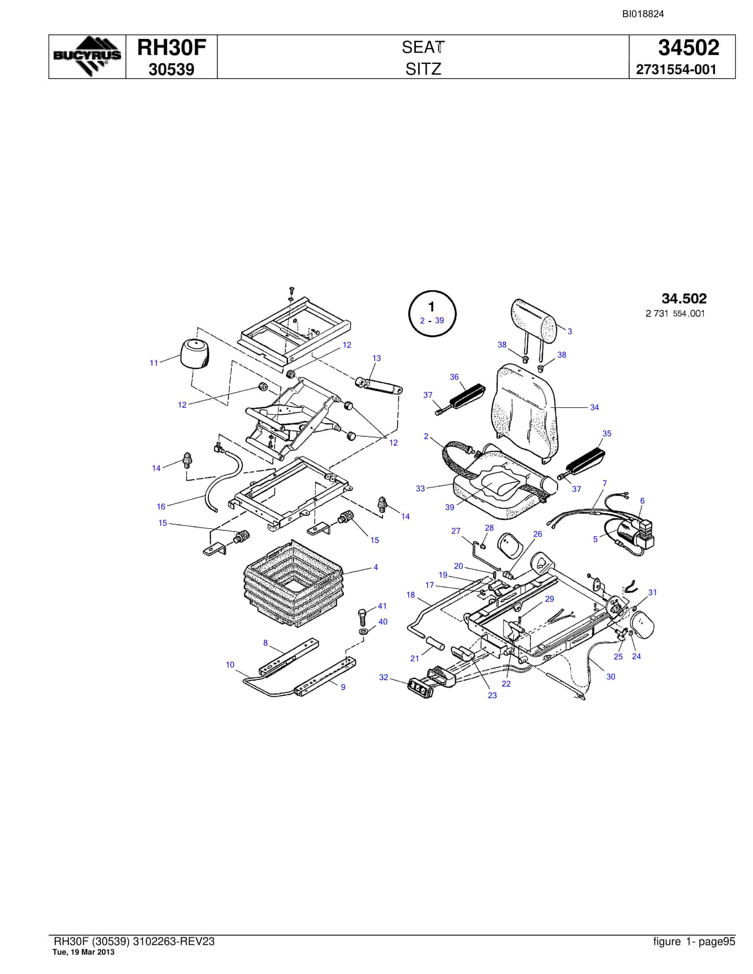 Bucyrus RH30F Hydraulic Excavator Parts Catalog BI018824-5