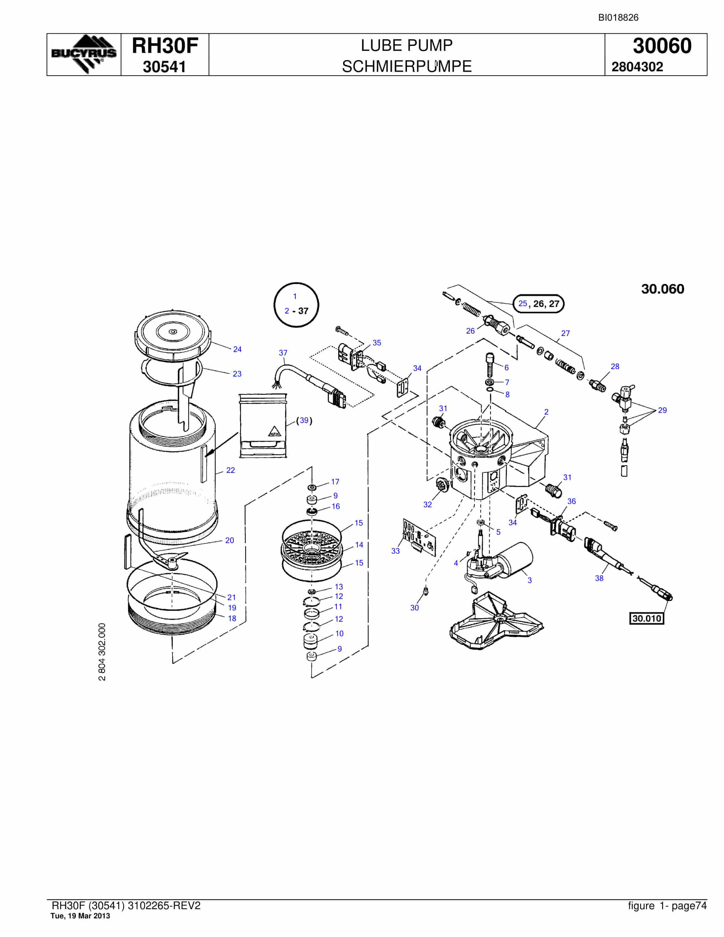 Bucyrus RH30F Hydraulic Excavator Parts Catalog BI018826-3