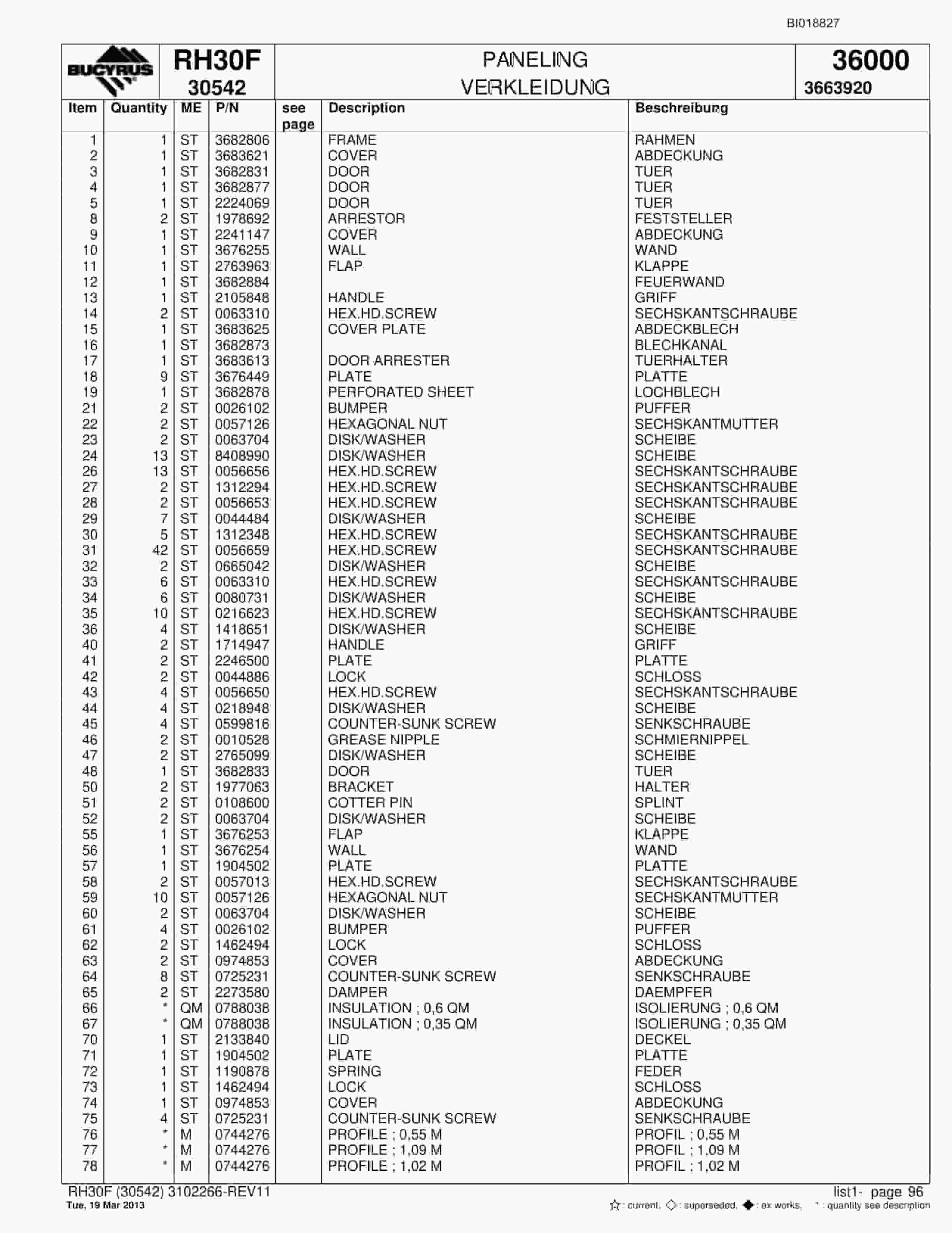 Bucyrus RH30F Hydraulic Excavator Parts Catalog BI018827-5