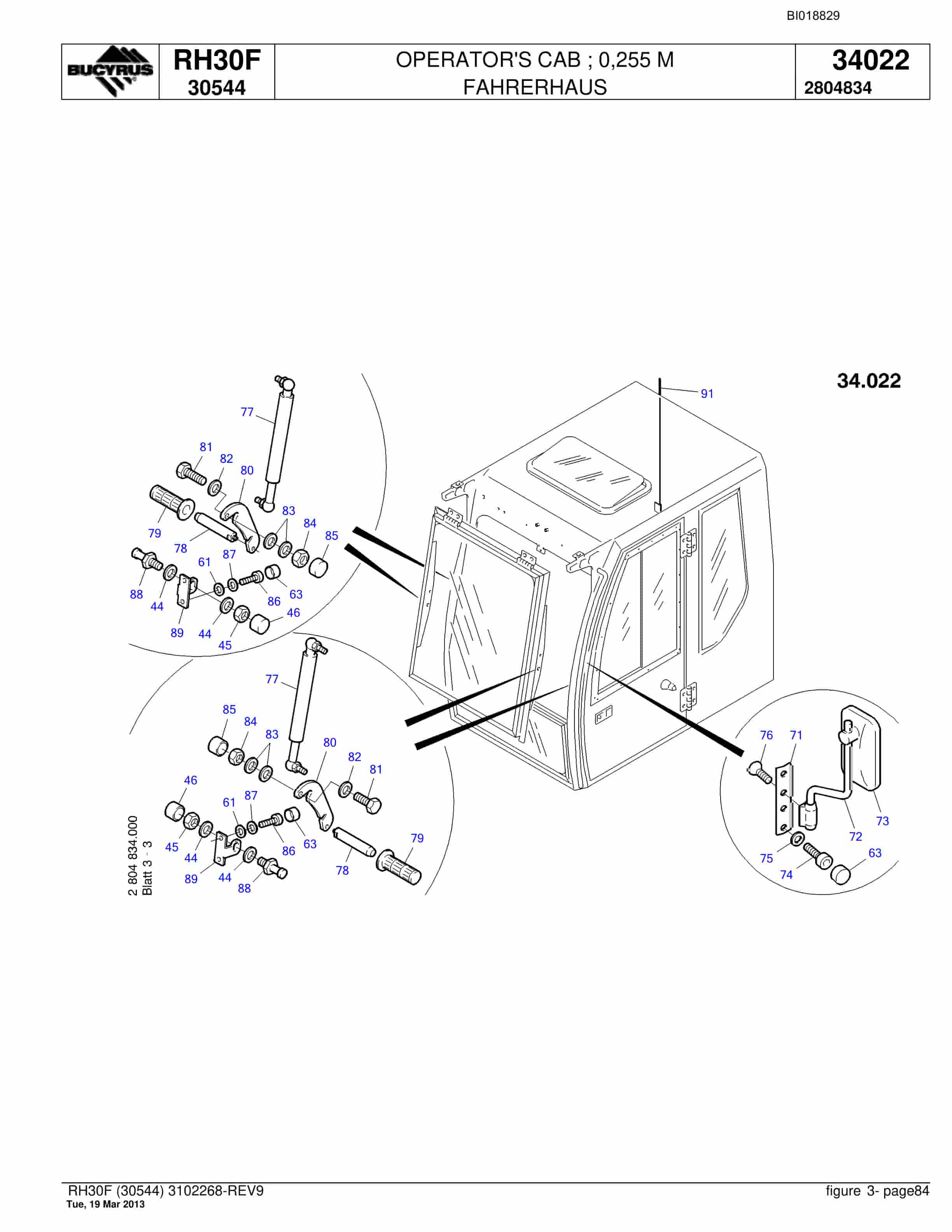 Bucyrus RH30F Hydraulic Excavator Parts Catalog BI018829-4