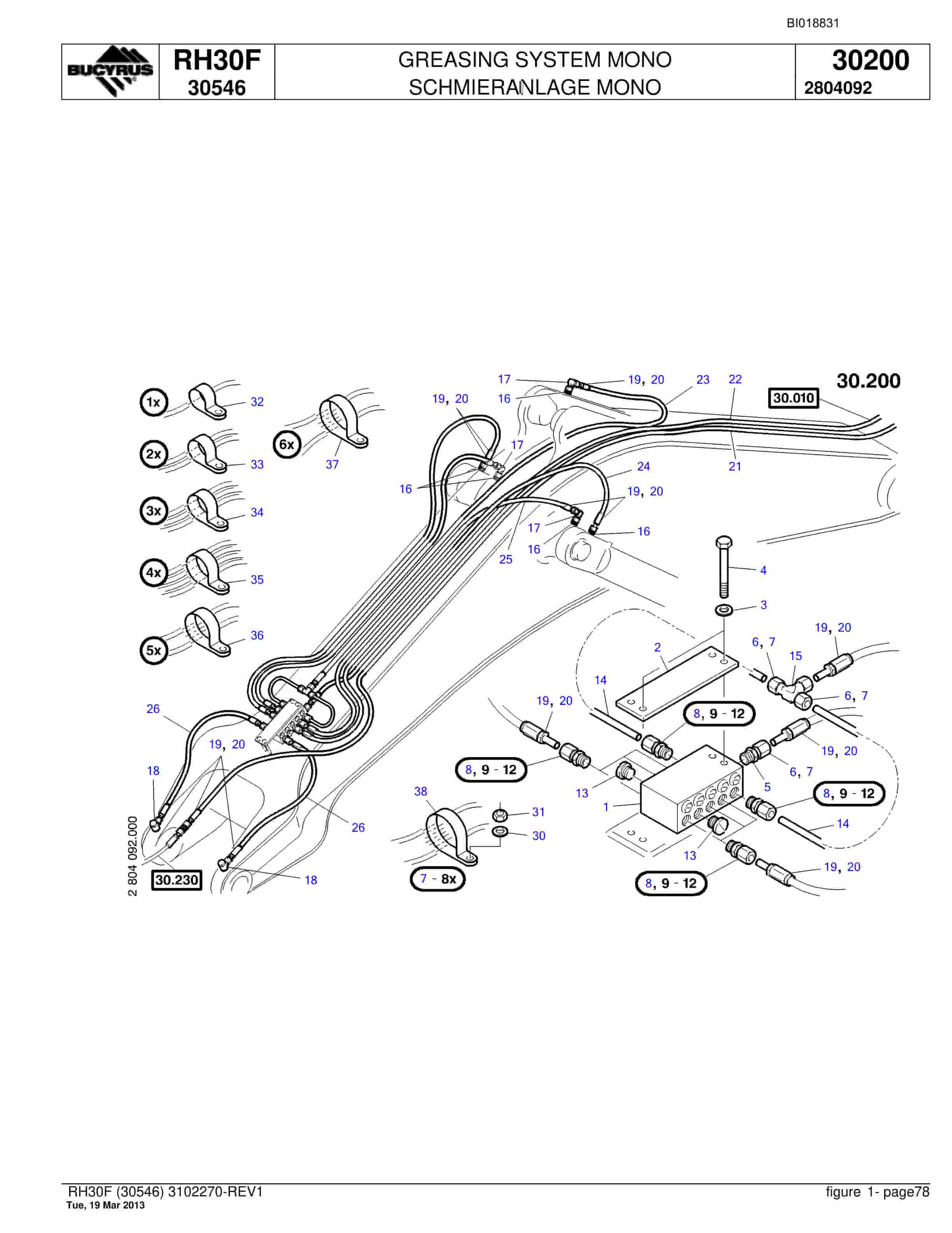 Bucyrus RH30F Hydraulic Excavator Parts Catalog BI018831-3