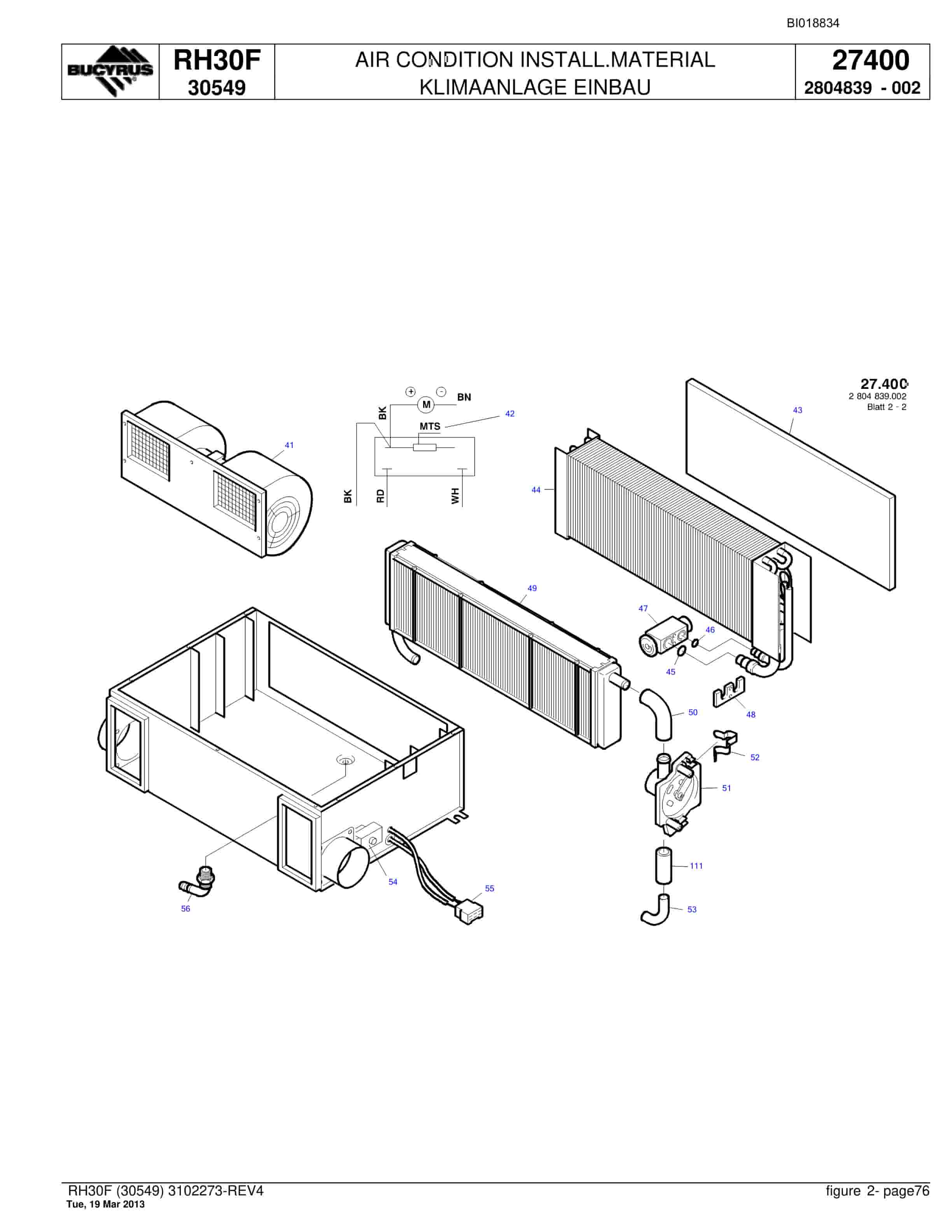 Bucyrus RH30F Hydraulic Excavator Parts Catalog BI018834-3