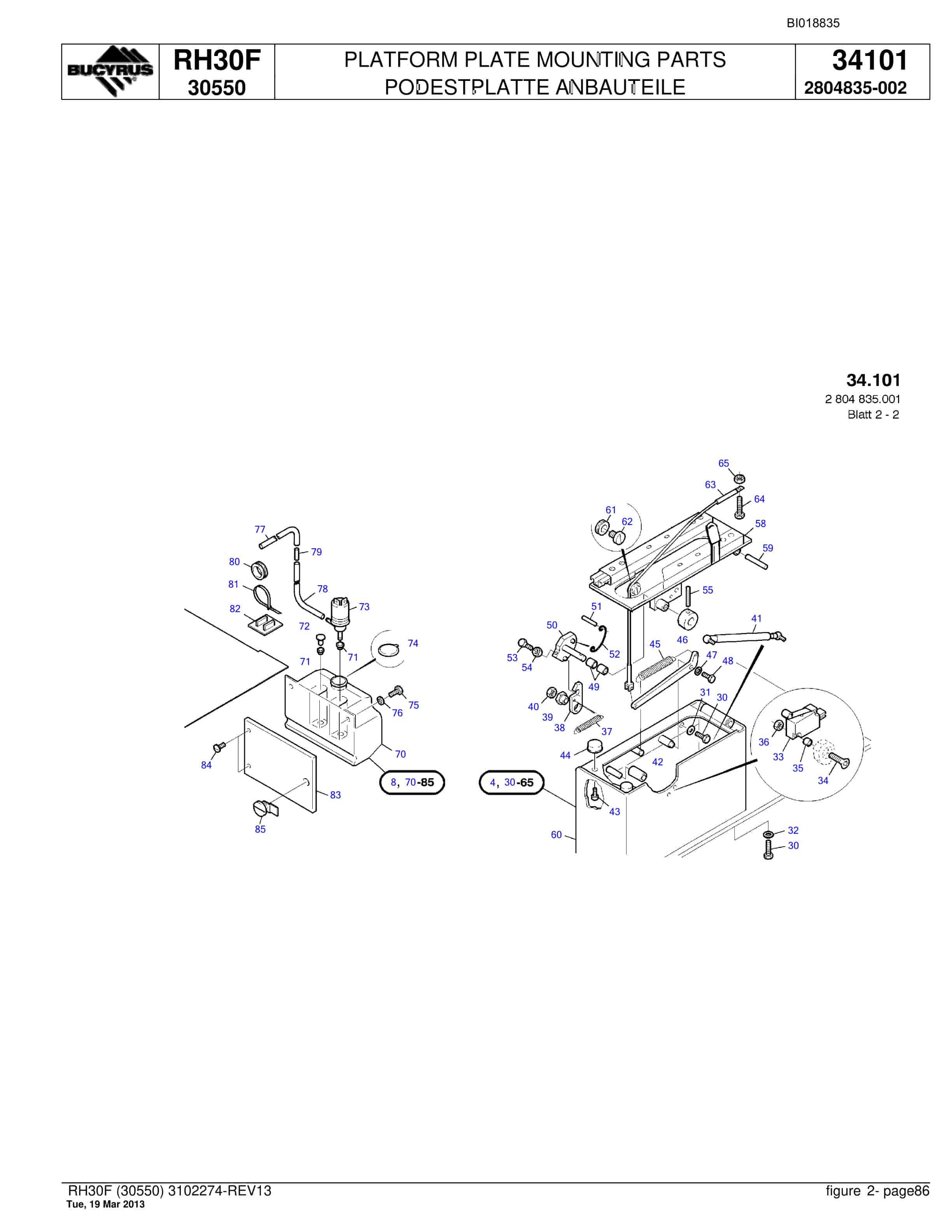 Bucyrus RH30F Hydraulic Excavator Parts Catalog BI018835-4